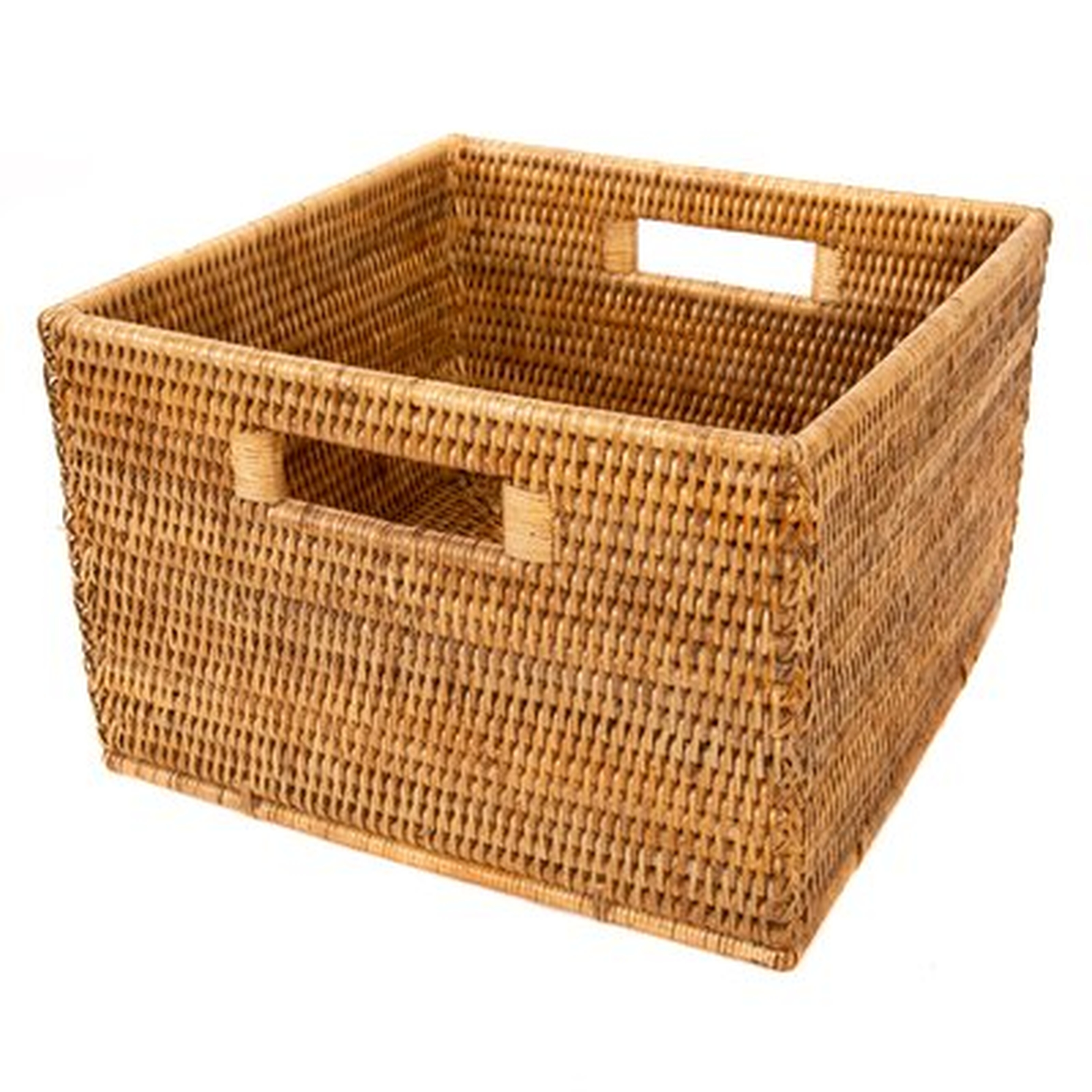 Rattan Square Basket with Cutout Handles - Wayfair