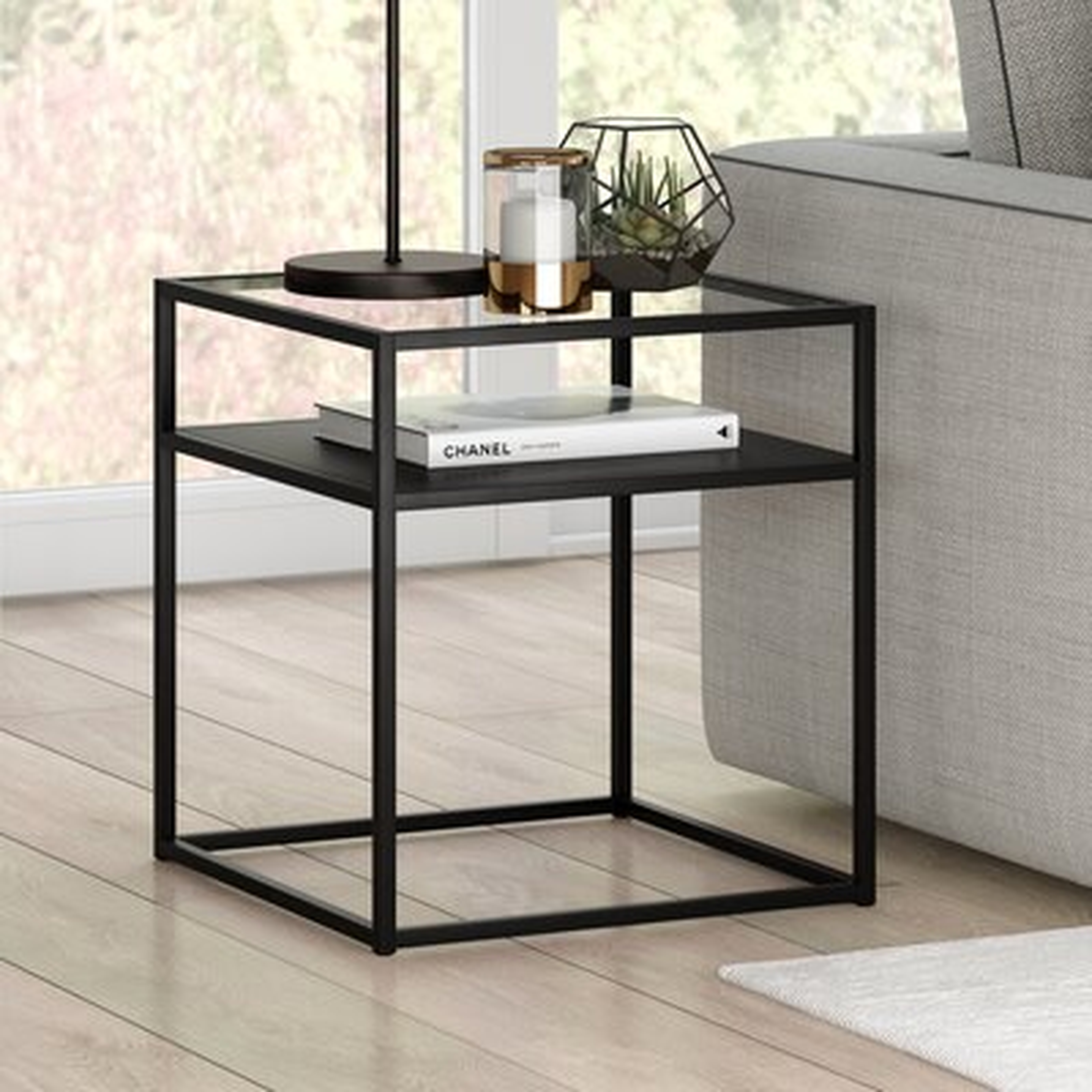 Duran Glass Top Frame End Table with Storage - AllModern