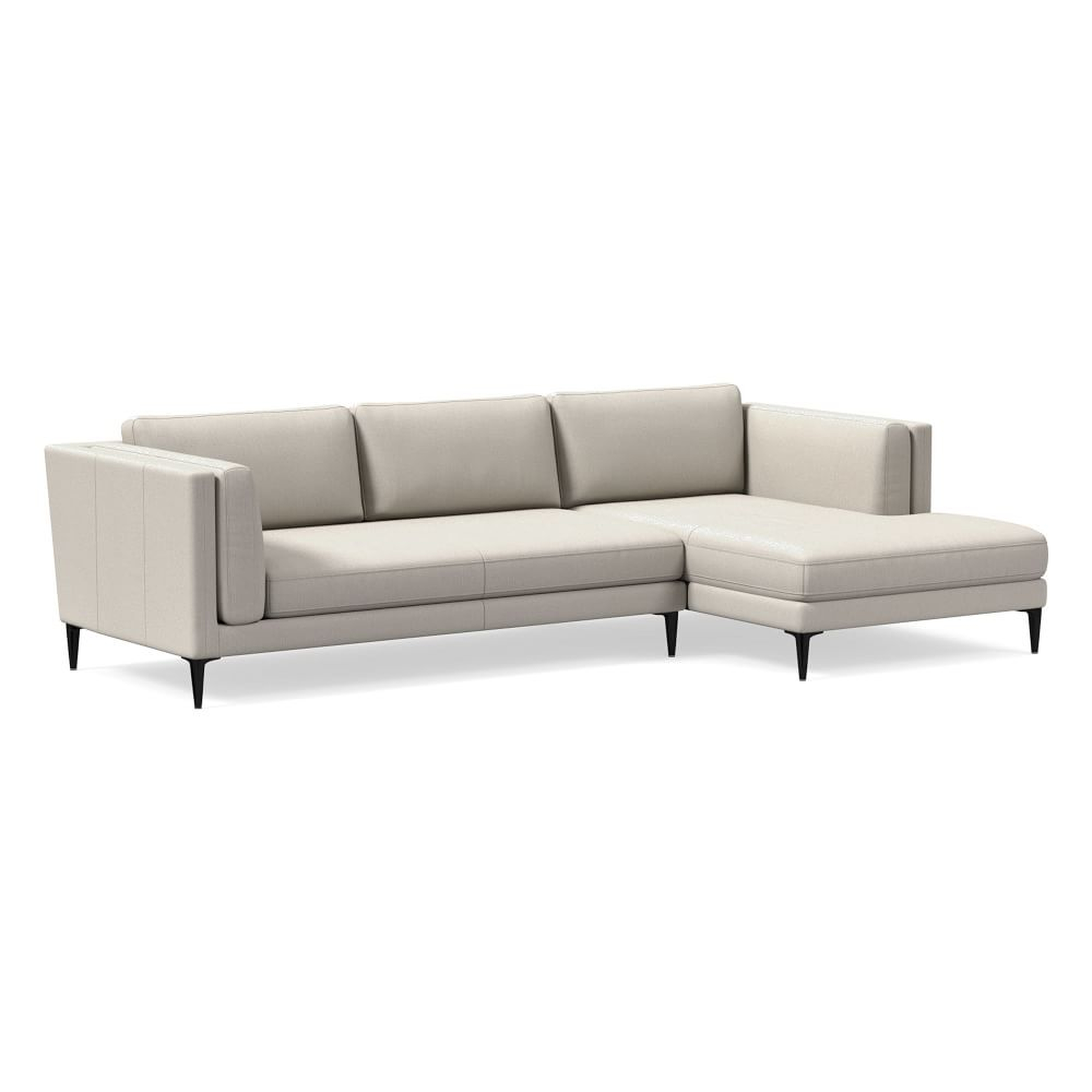 Anton 105" Right 2-Piece Chaise Sectional, Yarn Dyed Linen Weave, Alabaster, Dark Pewter - West Elm