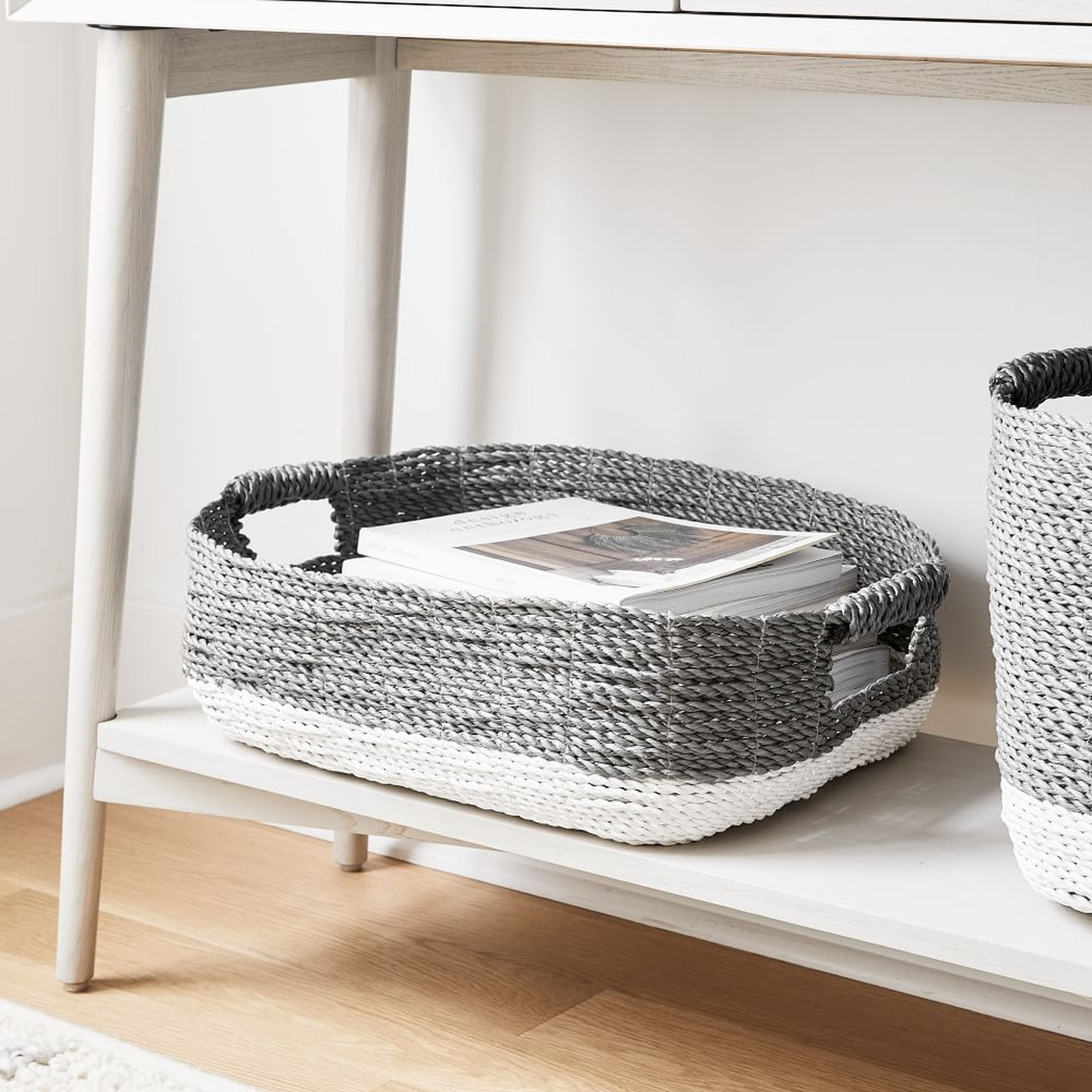 Two-Tone Woven Basket, Gray/White, Underbed - West Elm