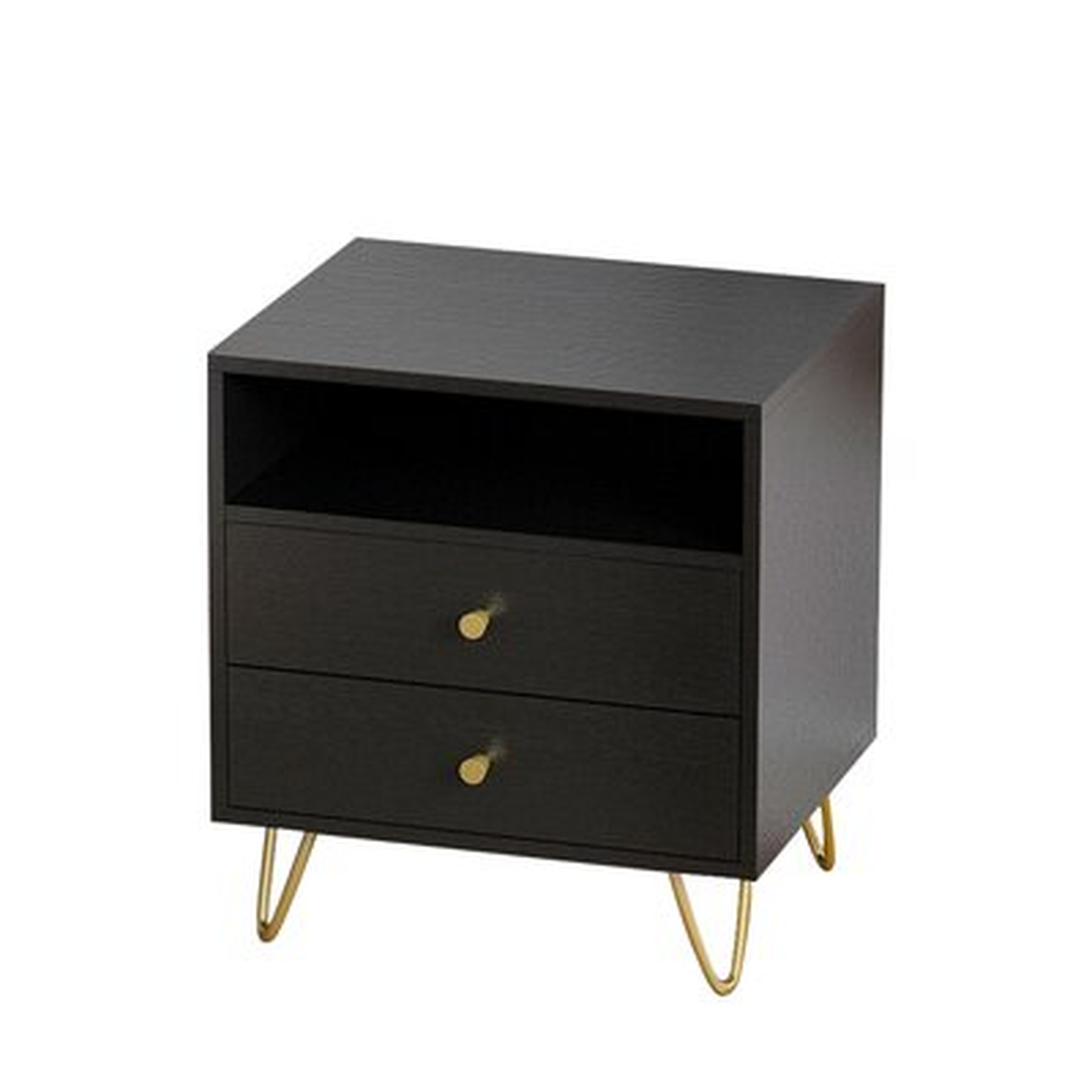 Black Nightstands Set Of 1 Bedside Table With Gold Metal Legs, End Table With 2 Drawers & Shelf For Bedroom - Wayfair