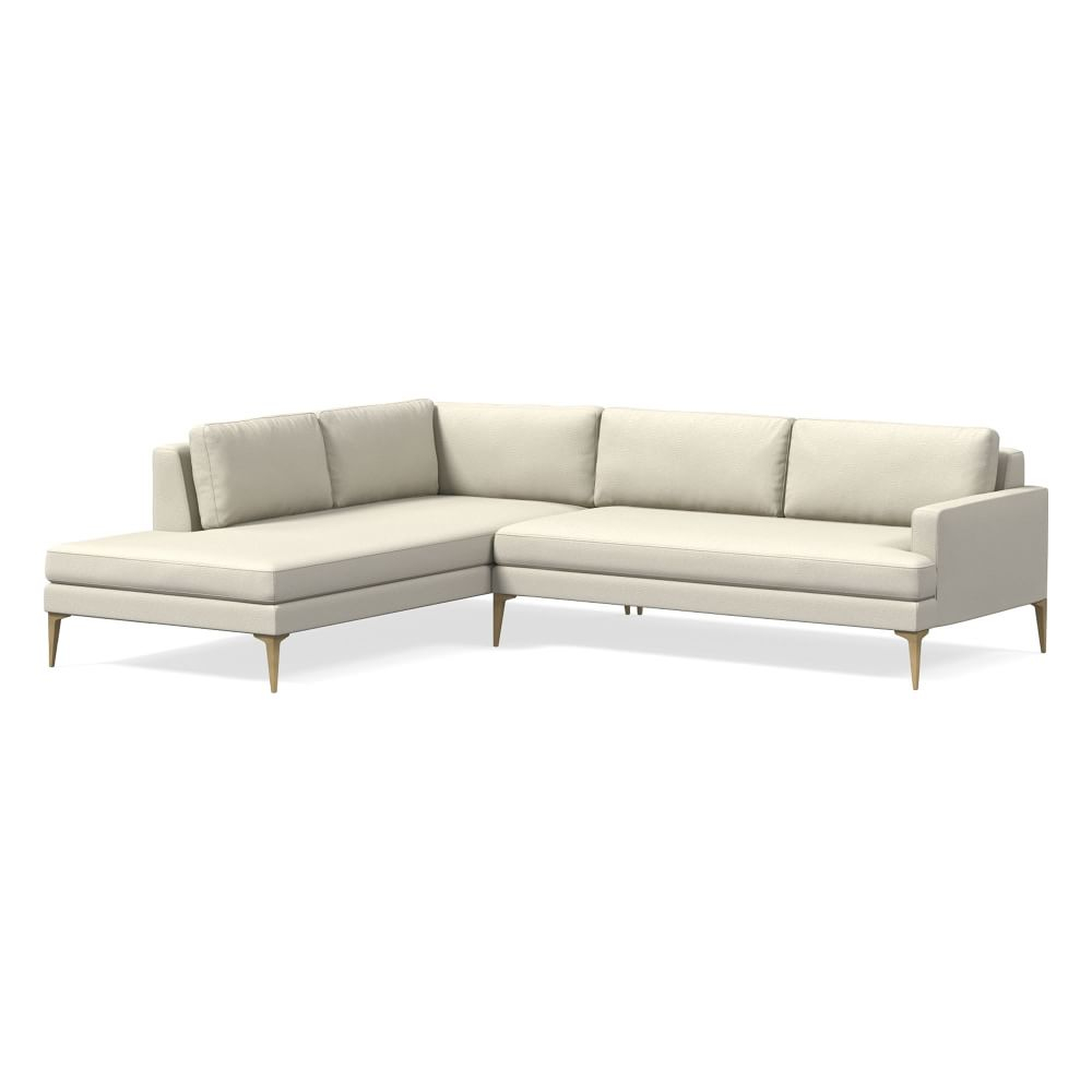 Andes 105" Left Multi Seat 2-Piece Bumper Chaise Sectional, Standard Depth, Performance Basketweave, Alabaster, BB - West Elm