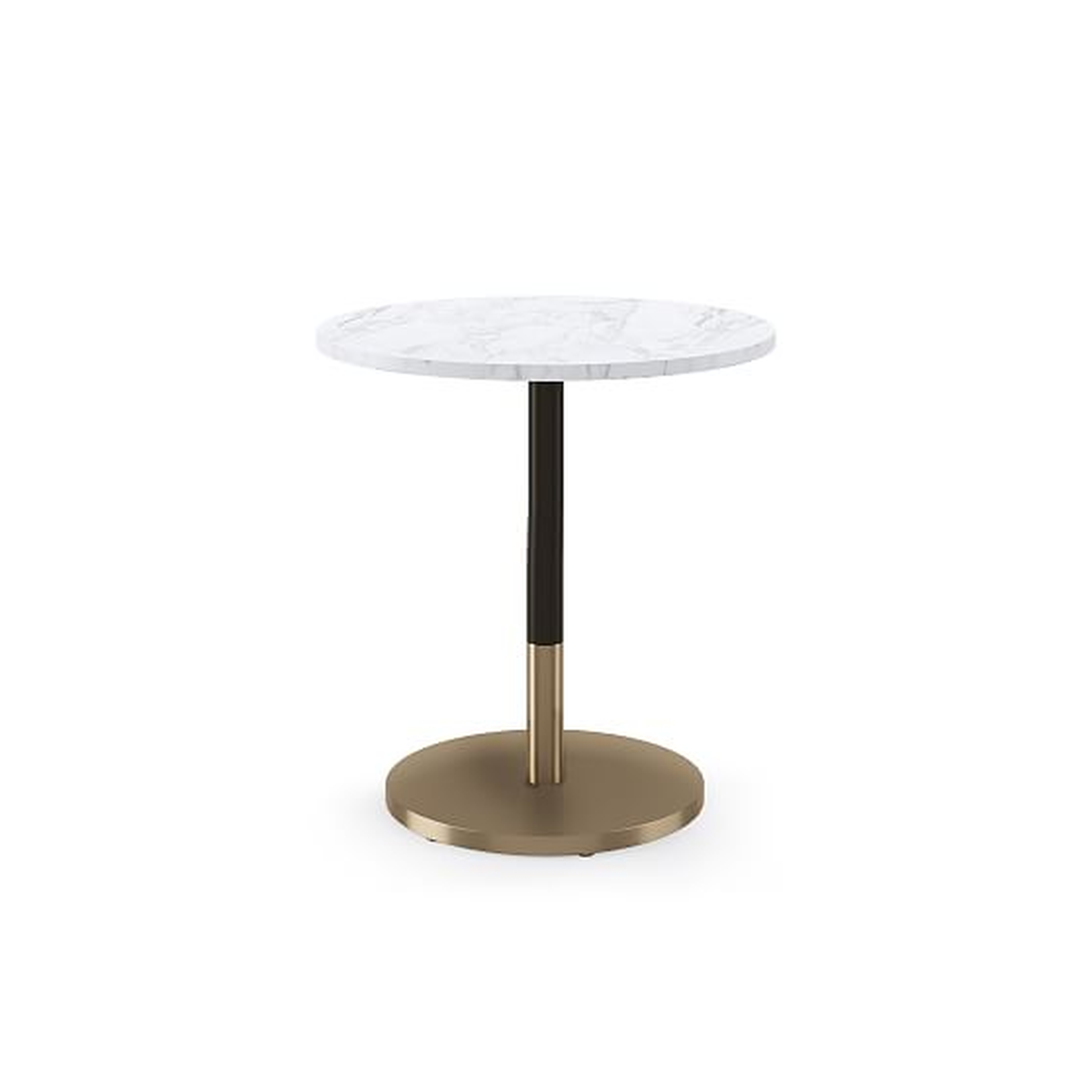 Restaurant Table:Top 30" Round:White Carrera Marble + Dining Ht Orbit Base: Bronze/Brass - West Elm