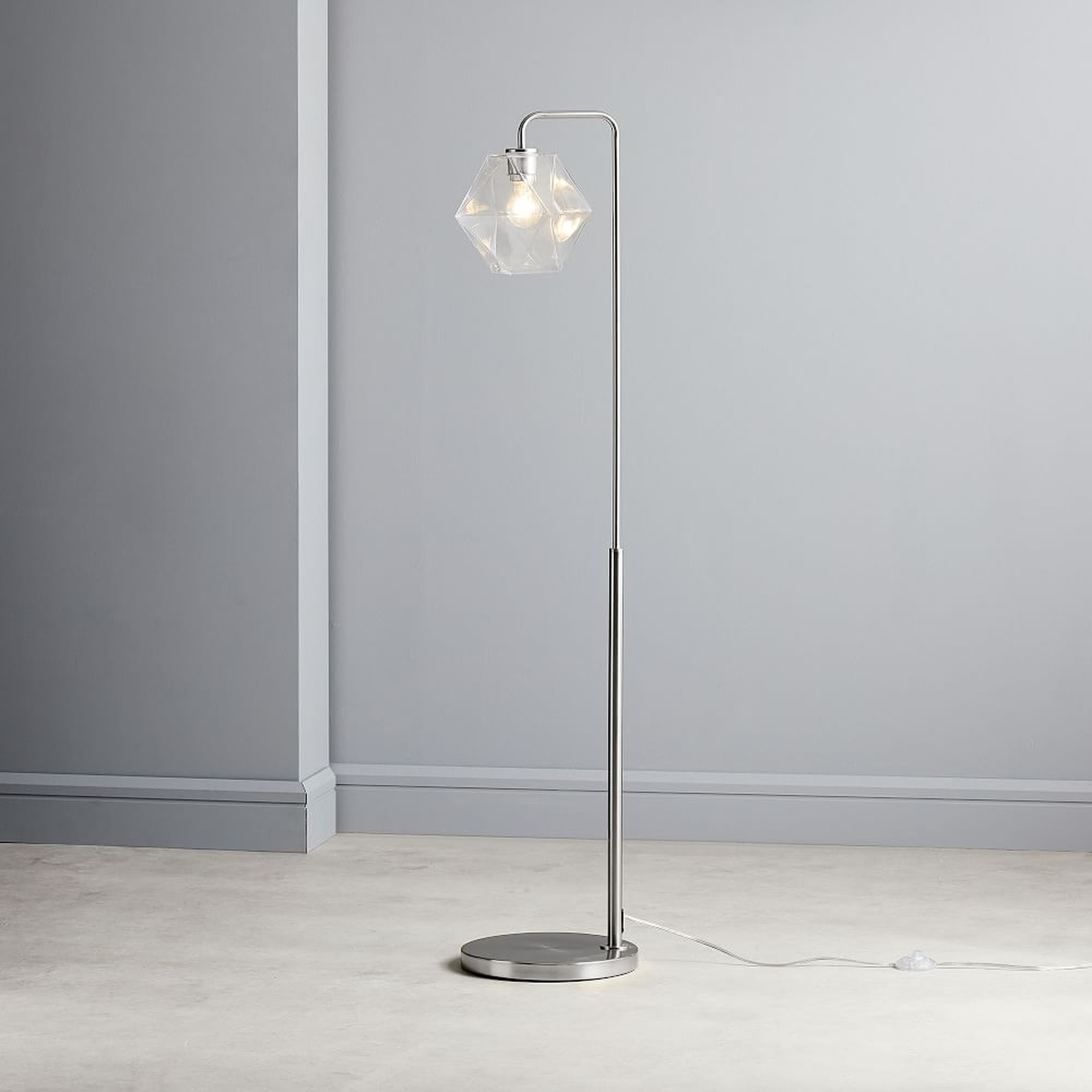 Sculptural Floor Lamp Polished Nickel Clear Glass Faceted 7" - West Elm