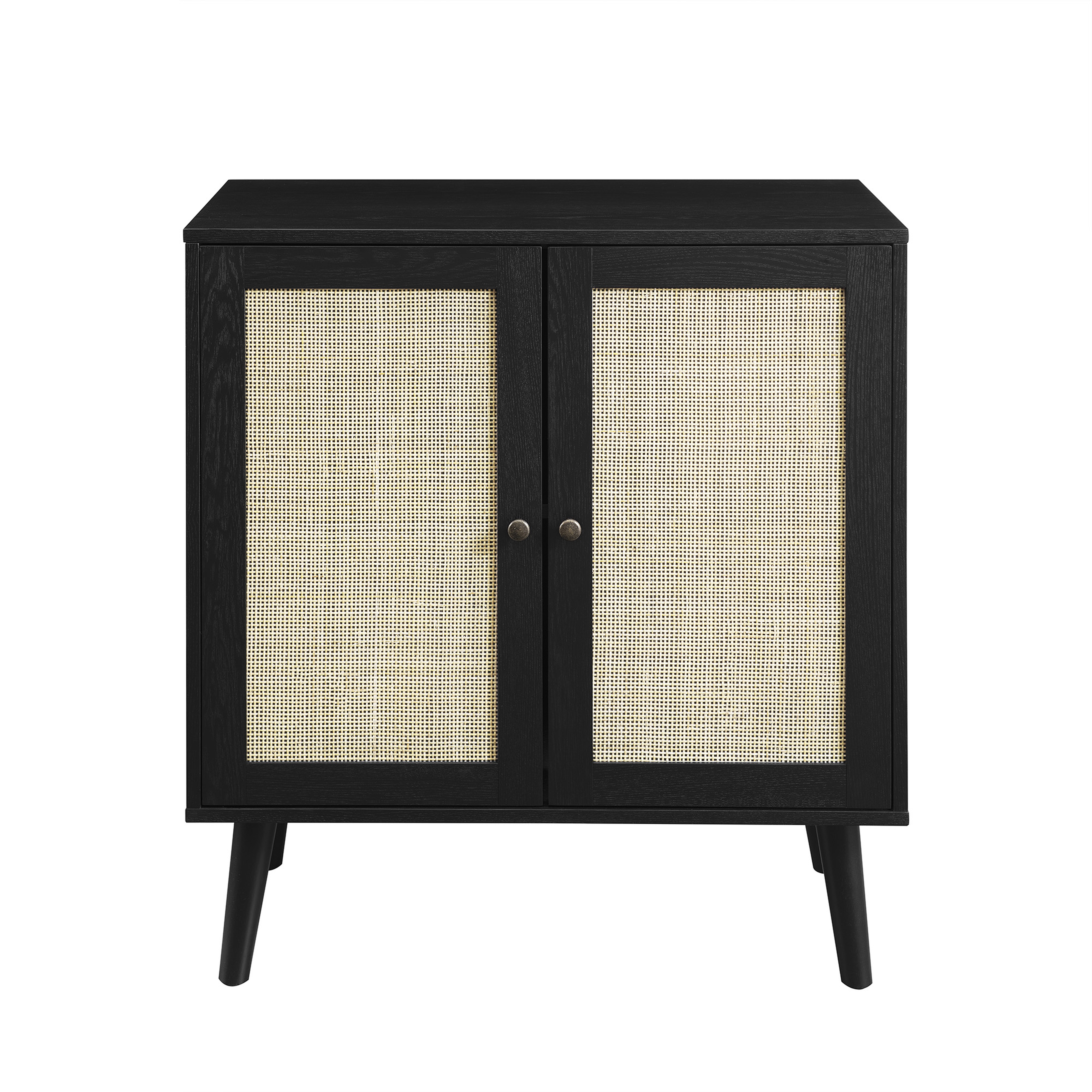 Boho 2 Door Solid Wood and Rattan Accent Cabinet – Black - Walker Edison