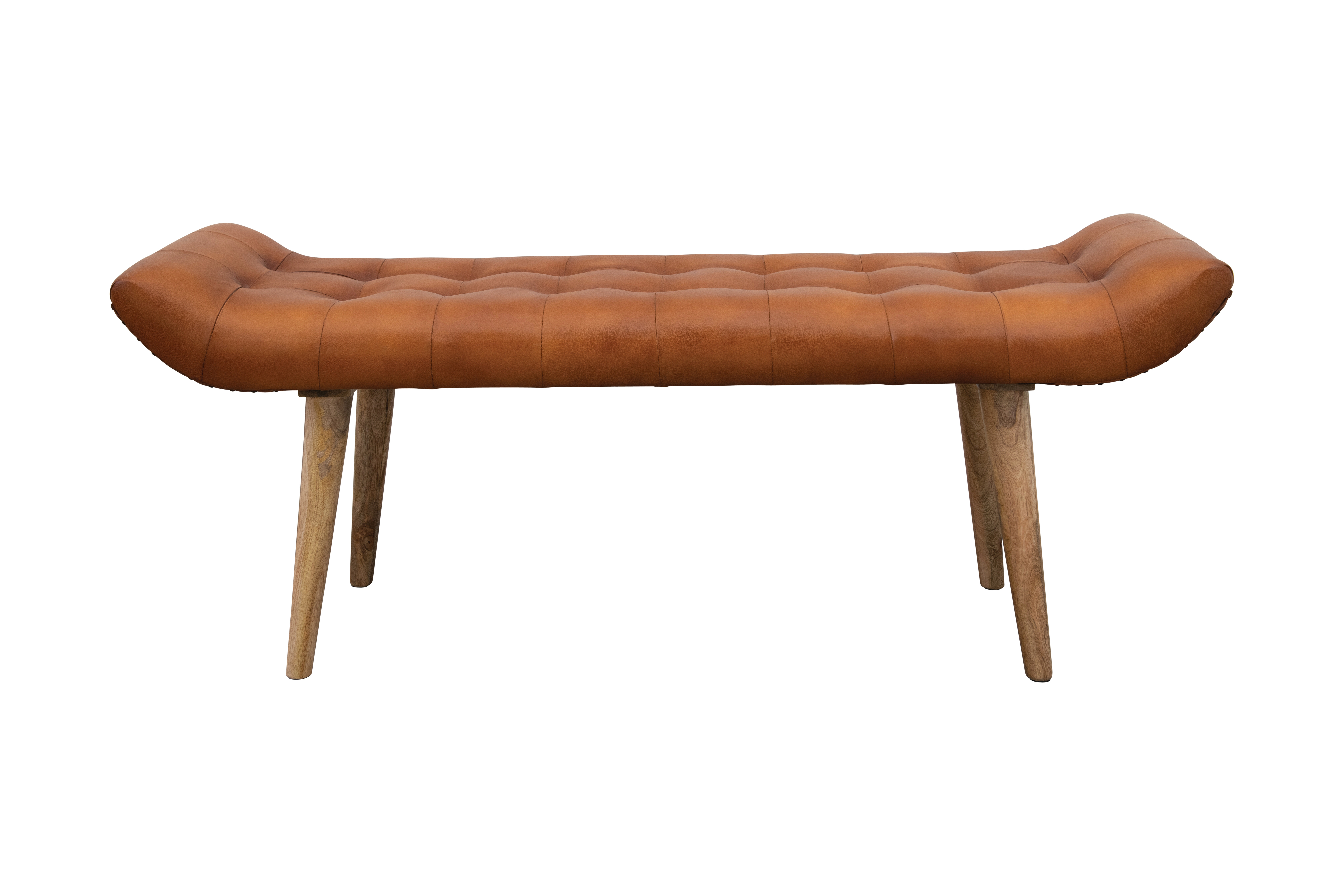 Leather Tufted Bench with Mango Wood Legs - Nomad Home