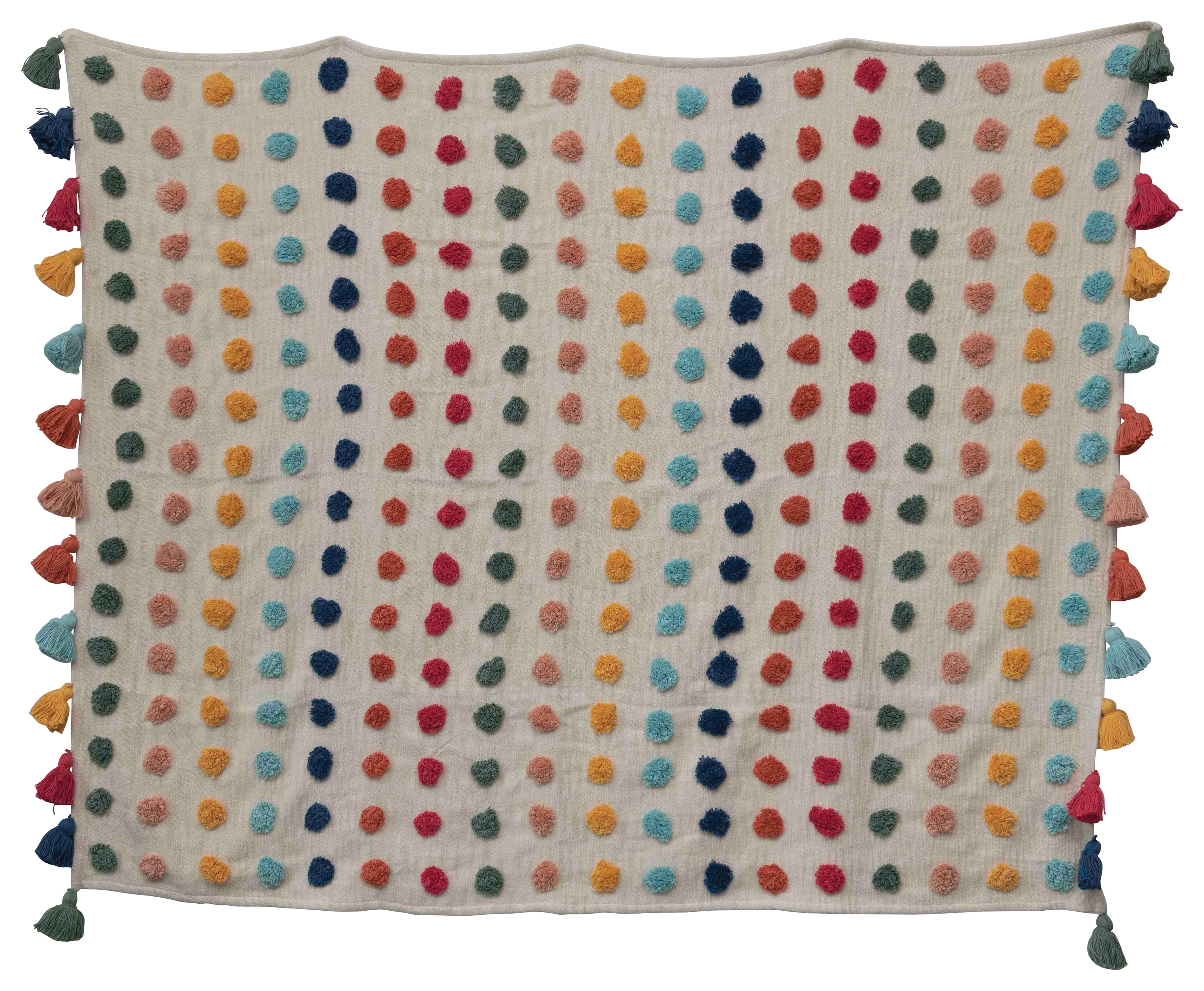 Soft Woven Cotton Throw with Tufted Dots and Tassels, Multicolor - Creative Co-Op
