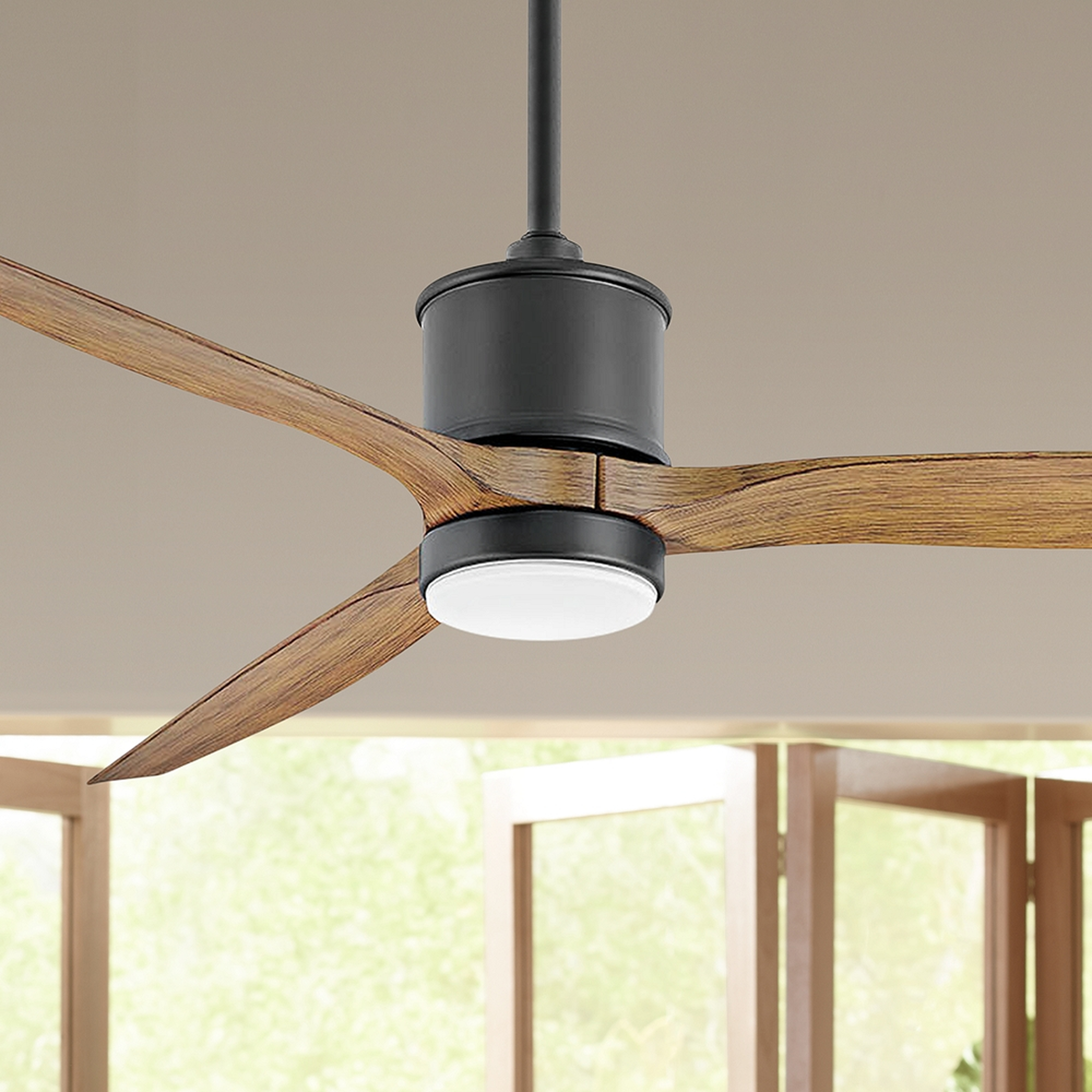 60" Hinkley Hover Matte Black Wet LED Ceiling Fan - Style # 84J77, 72" Downrod - Lamps Plus