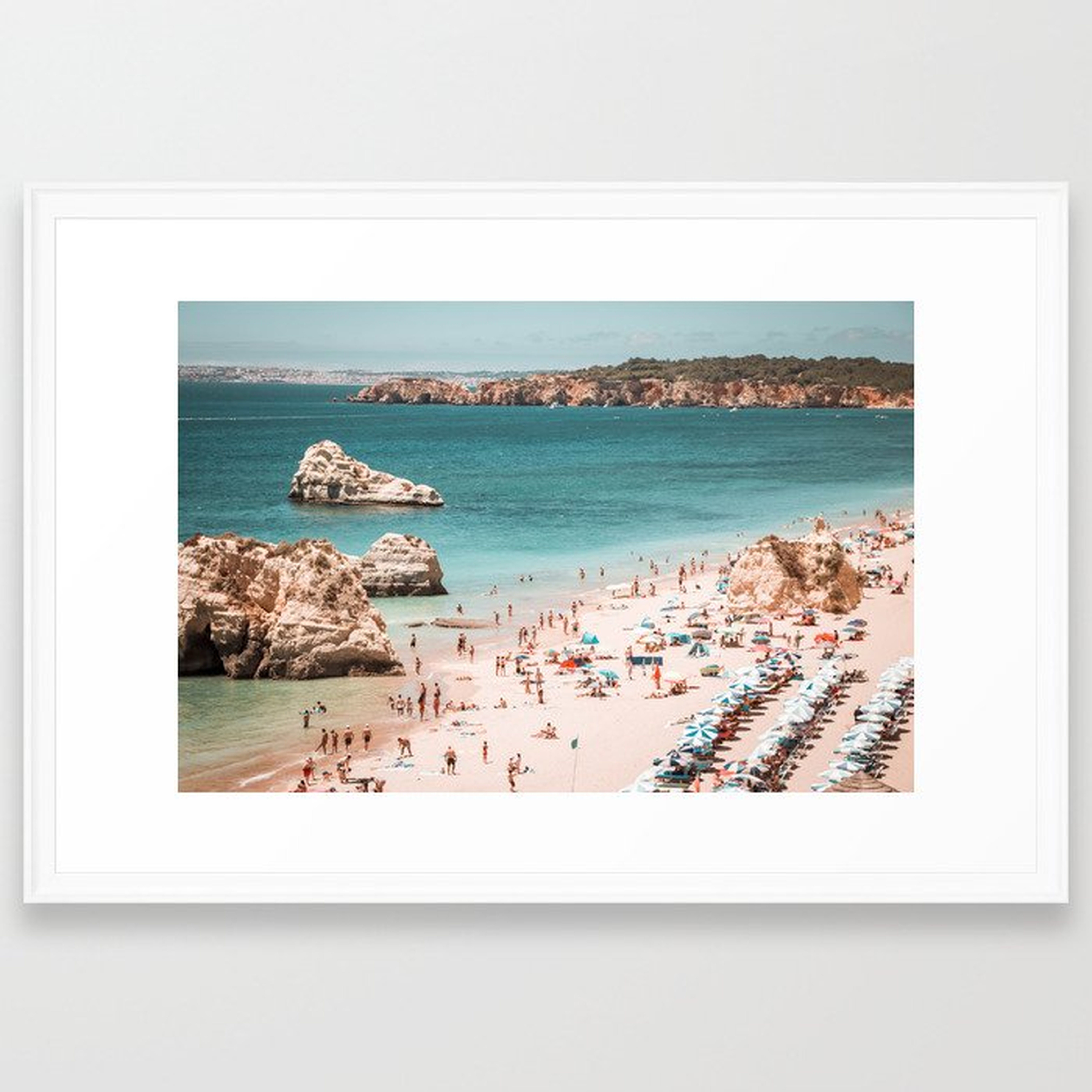 Summer Beach Vibes (one) - Retro Aerial Beach By Ingrid  Beddoes Framed Art Print by Ingrid Beddoes Photography - Scoop White - Large 24" x 36"-26x38 - Society6