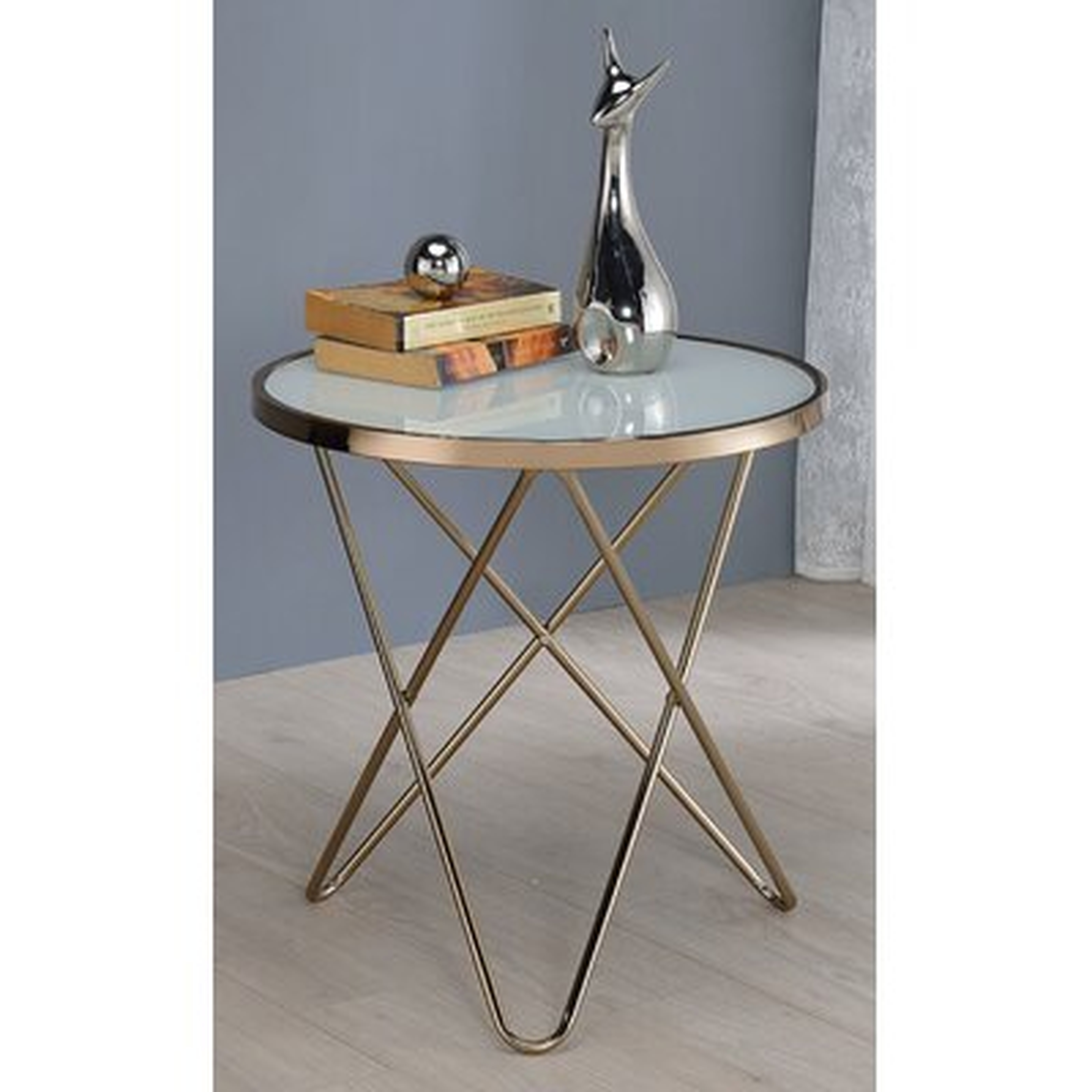 Georgino Glass Top Cross Legs End Table - Wayfair