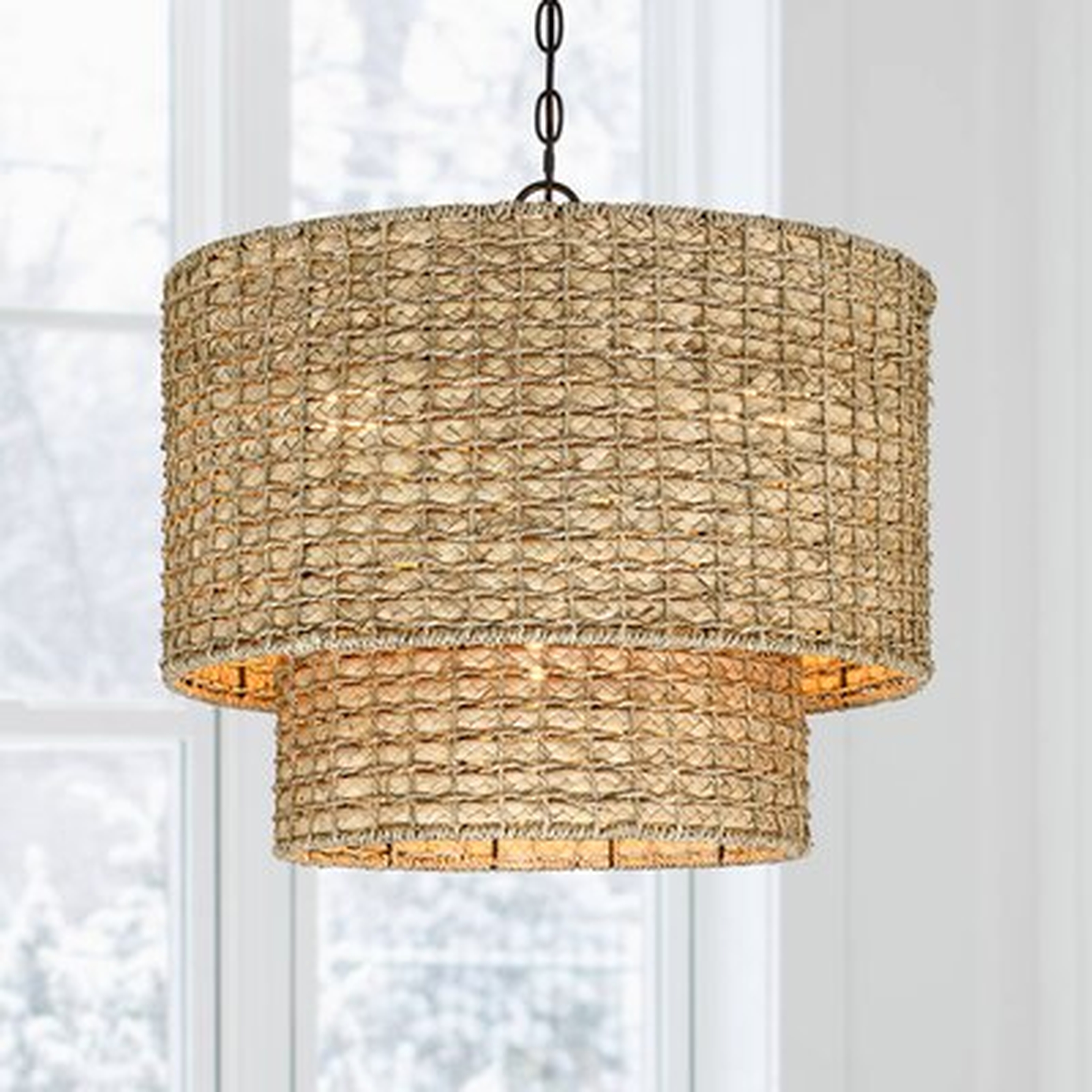 20 In. 4-light Natural Rattan Traditional Drum Pendant Light Black Canopy - Wayfair