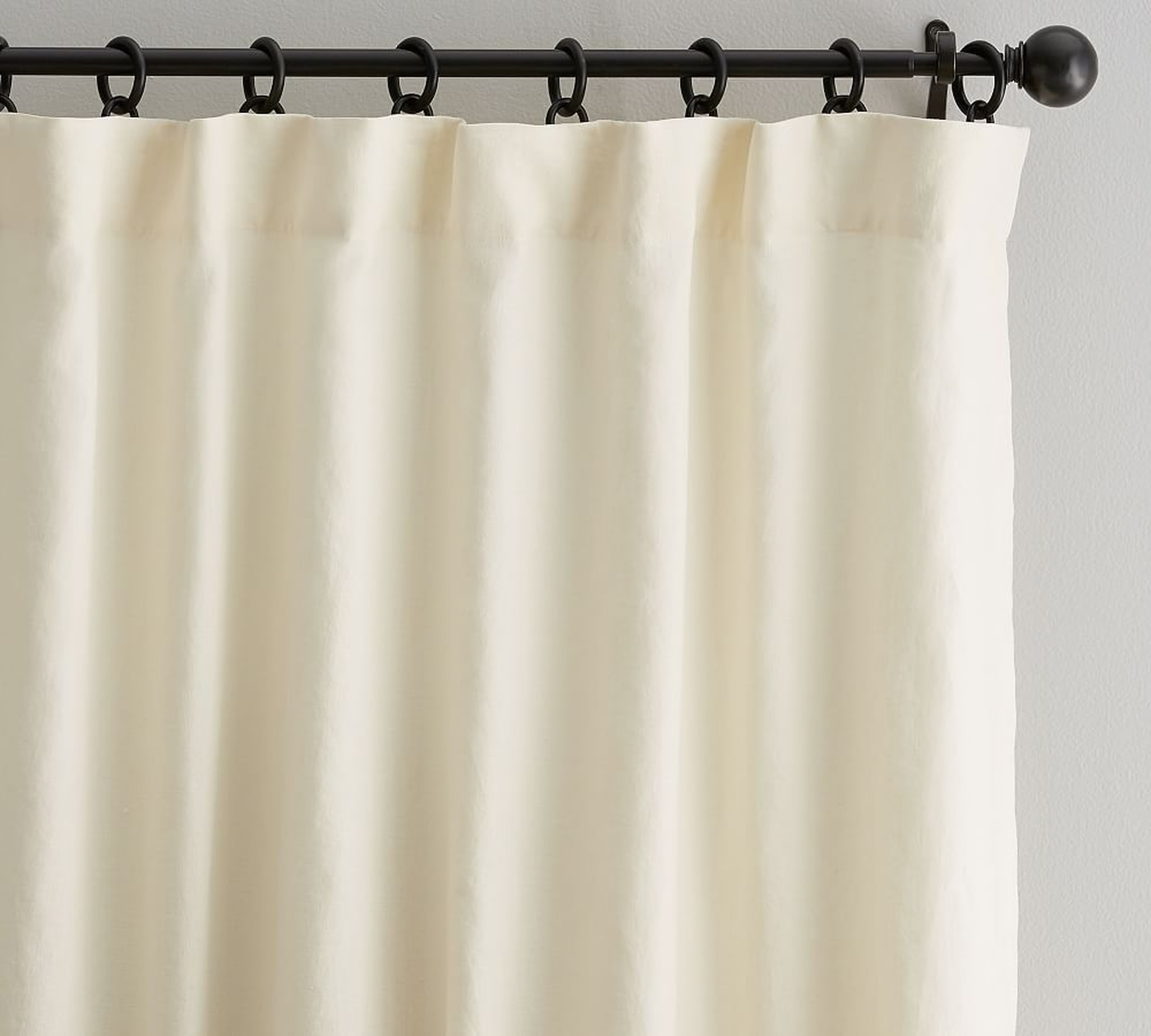 PB OPEN BOX Classic Belgian Flax Linen Rod Pocket Curtain, Cotton Lining, 50 x 96", Ivory - Pottery Barn