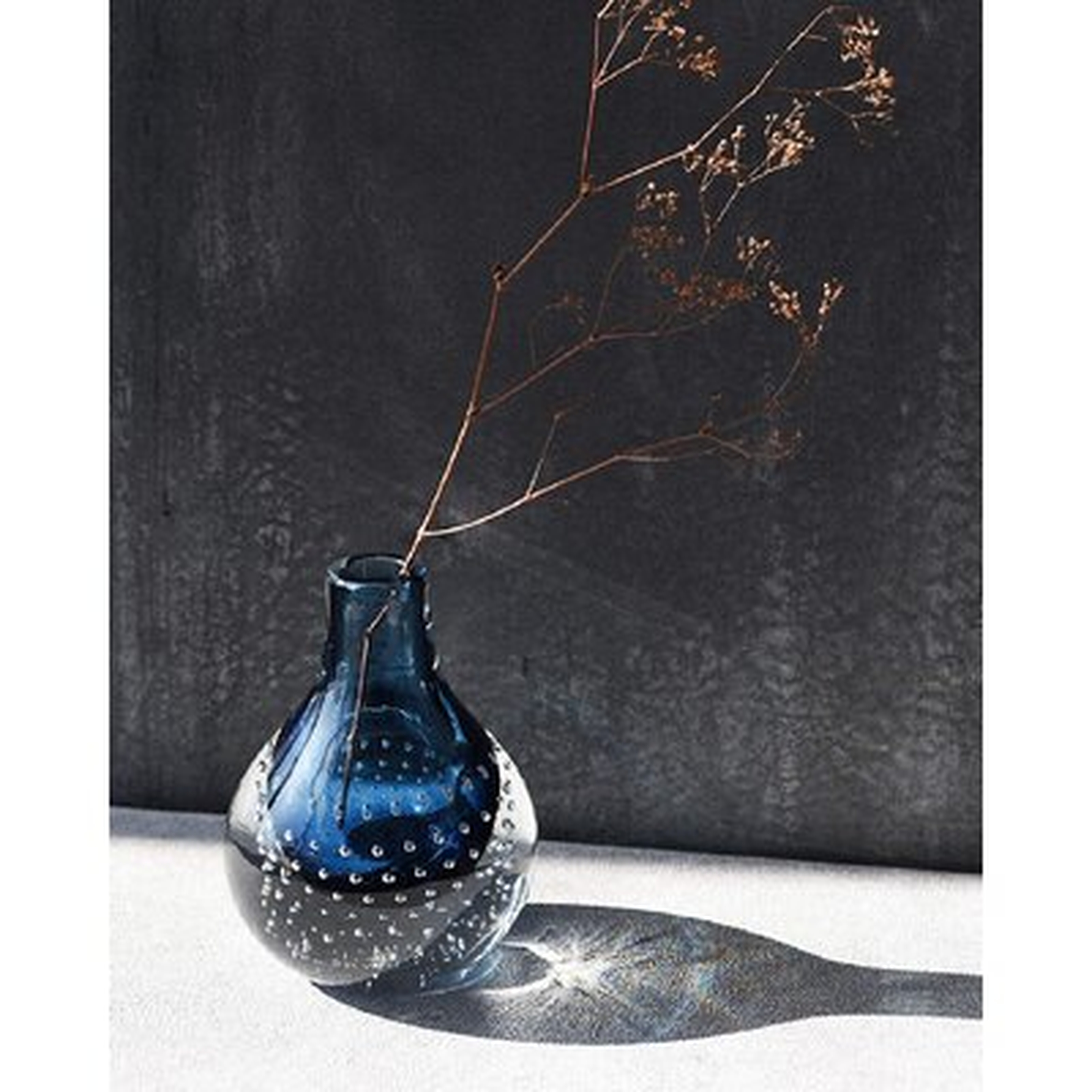Vase Of Art Glass Gift Bud Flower Hand Blown Home Decor Modern Thick Tabletop With Air Bubbles Solid Blue Color Centerpiece For Wedding Living Dining Office Bar - Wayfair