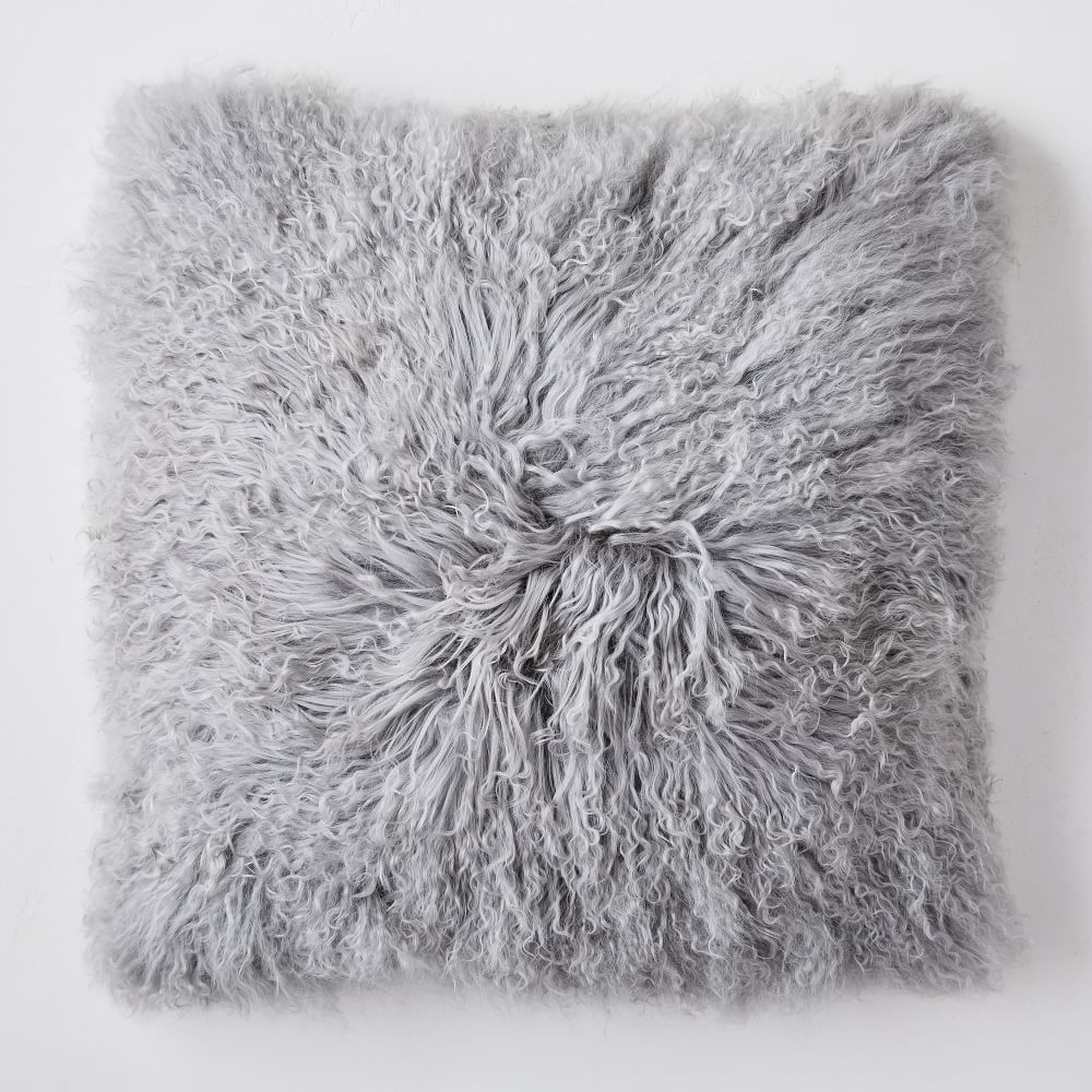Mongolian Lamb Pillow Cover, 24"x24", Pearl Gray - West Elm
