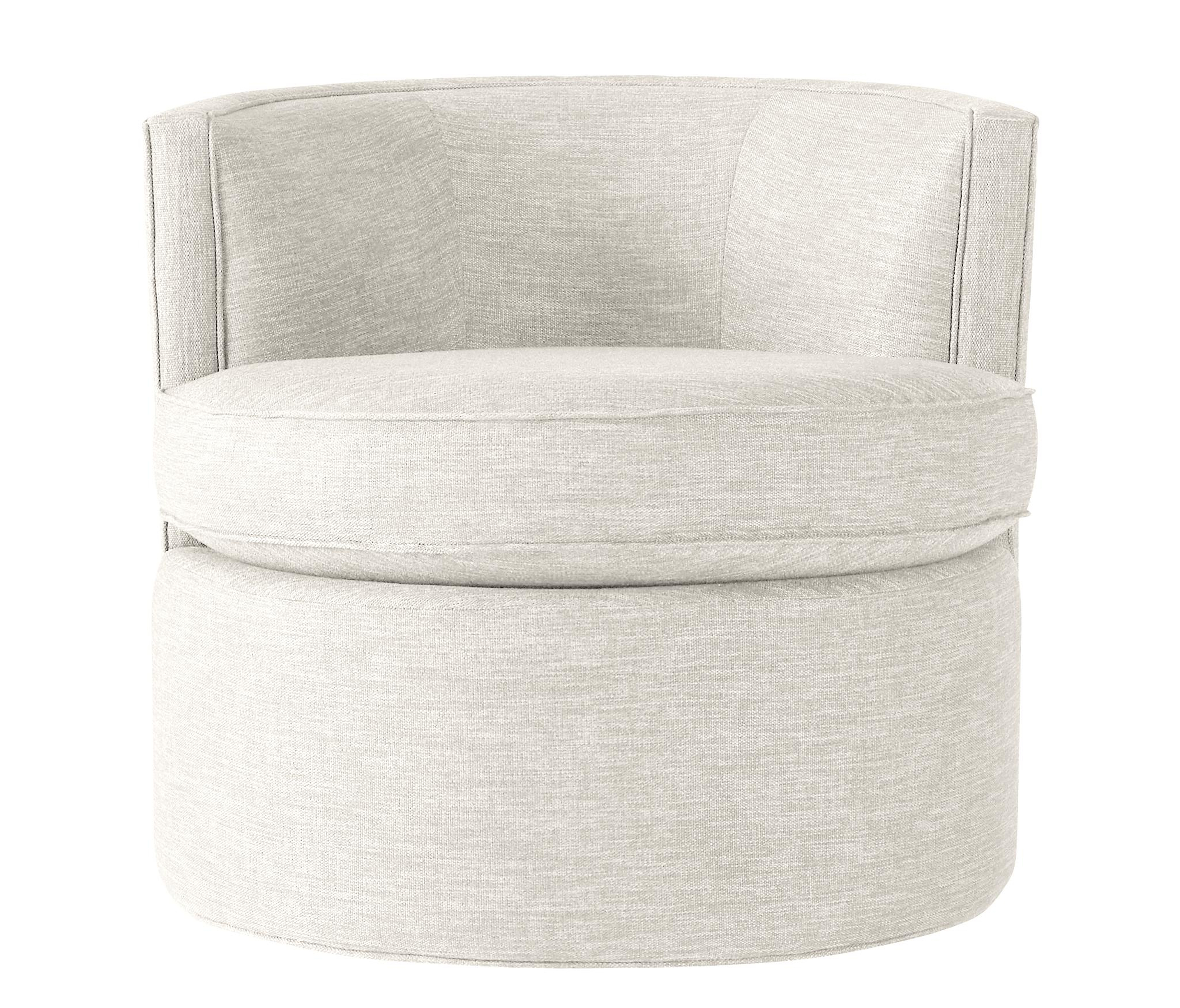 White Carly Mid Century Modern Swivel Chair - Tussah Snow - Joybird