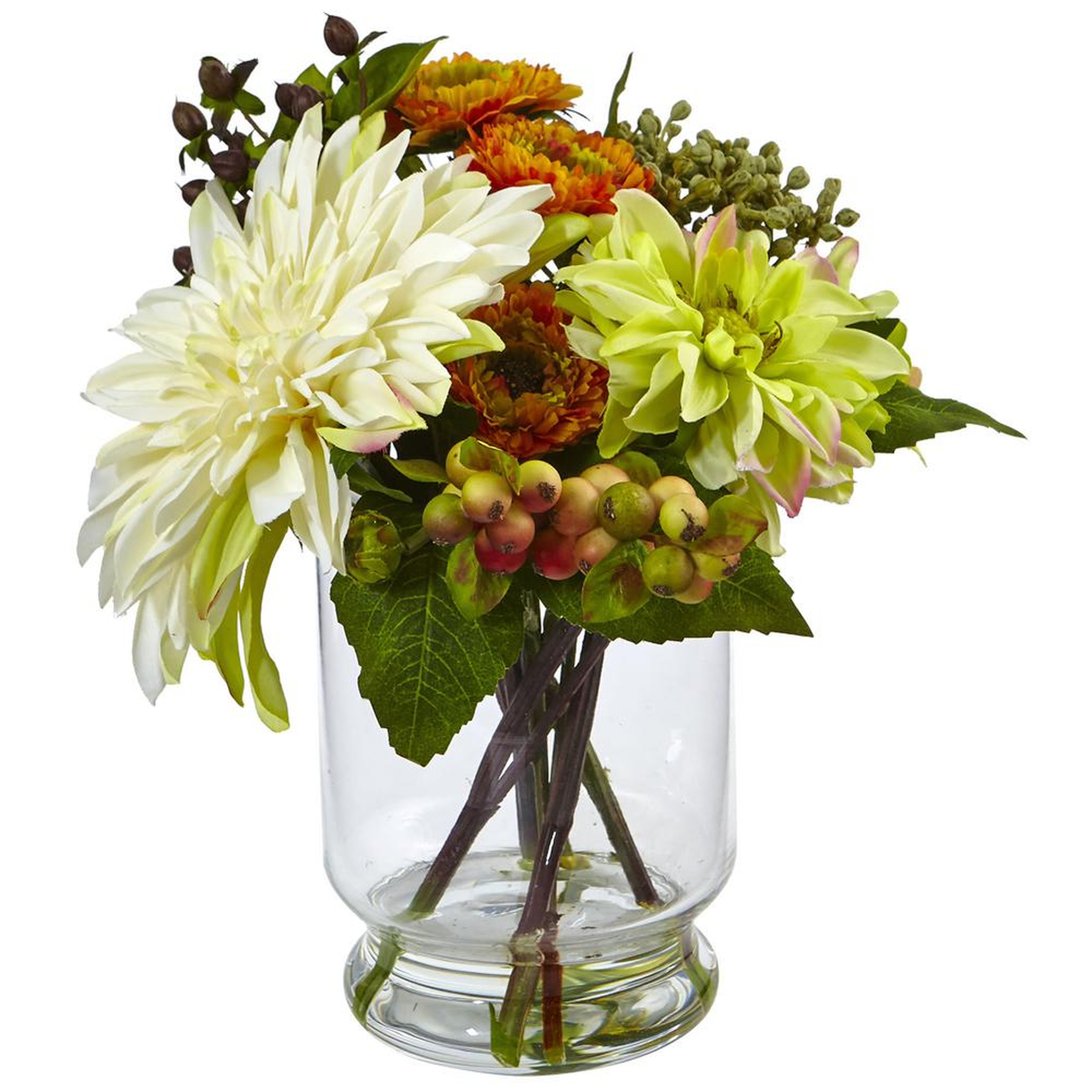 10.5 in. Mixed Dahlia and Mum with Glass Vase - Home Depot
