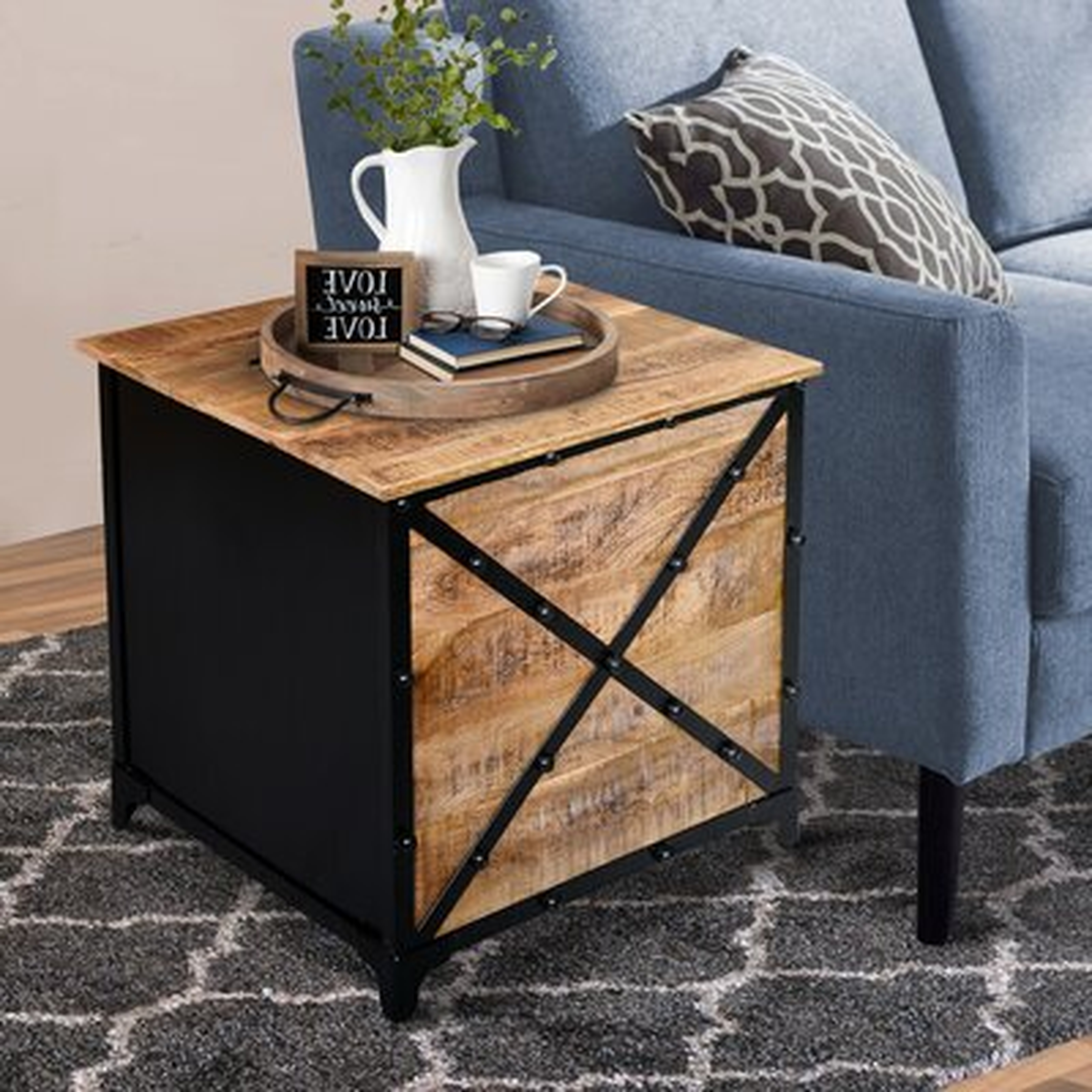 24 Inch Rustic Mango Wood Trunk Storage Side End Table With Hinged Top,Brown And Black - Wayfair