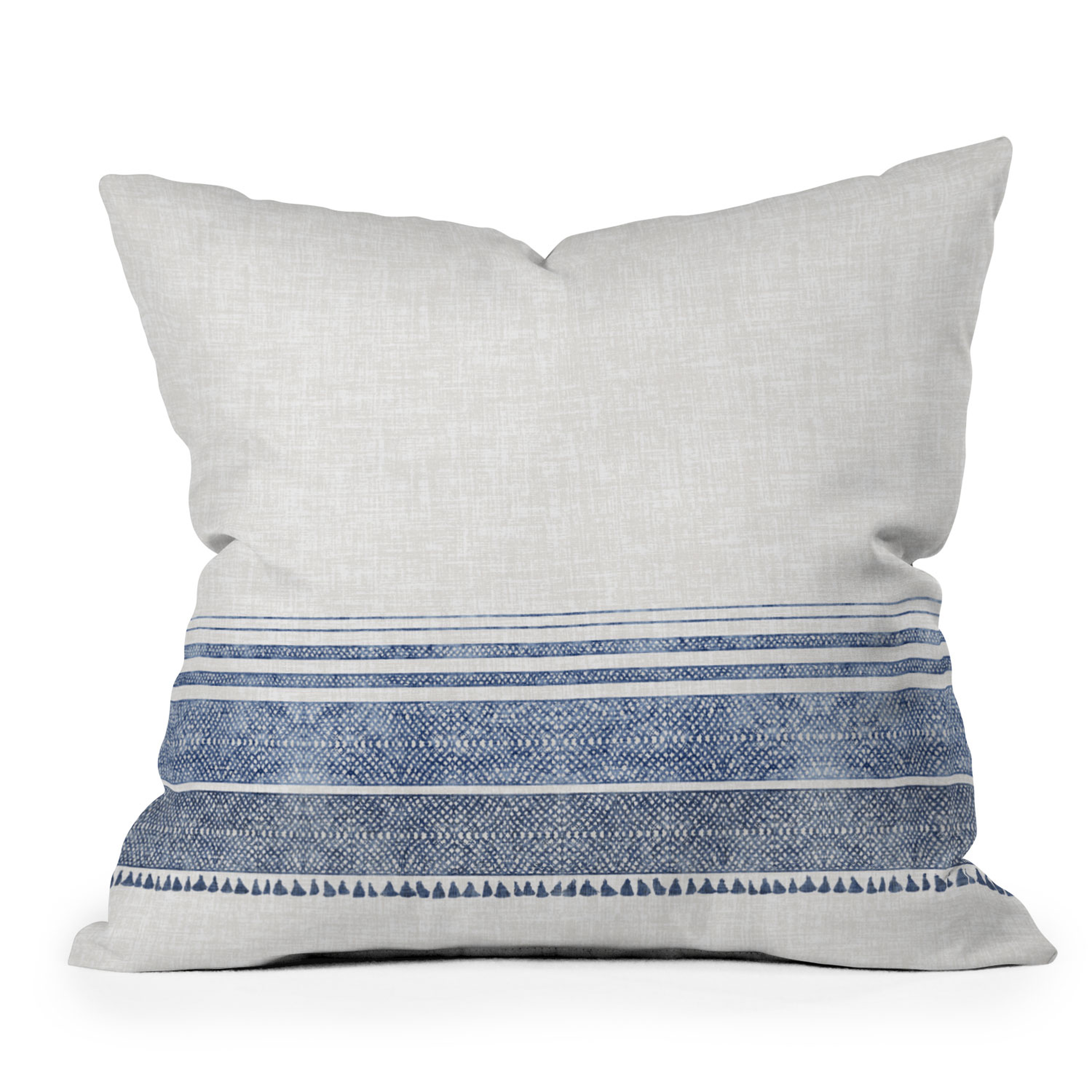 Outdoor Throw Pillow, French Linen Chambray Tassel, 16" x 16" - Wander Print Co.
