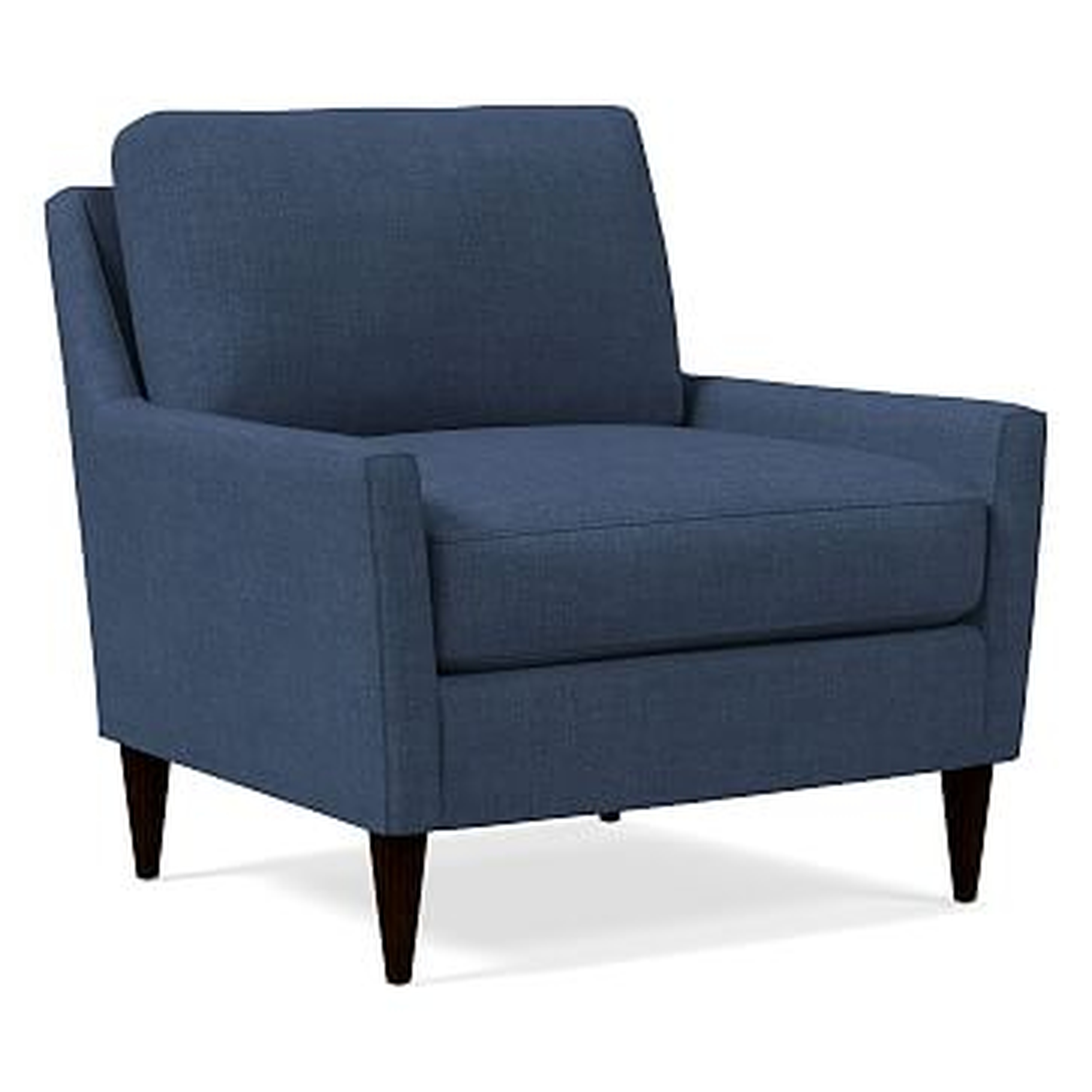 Everett Chair, Performance Yarn Dyed Linen Weave, French Blue, Chocolate - West Elm
