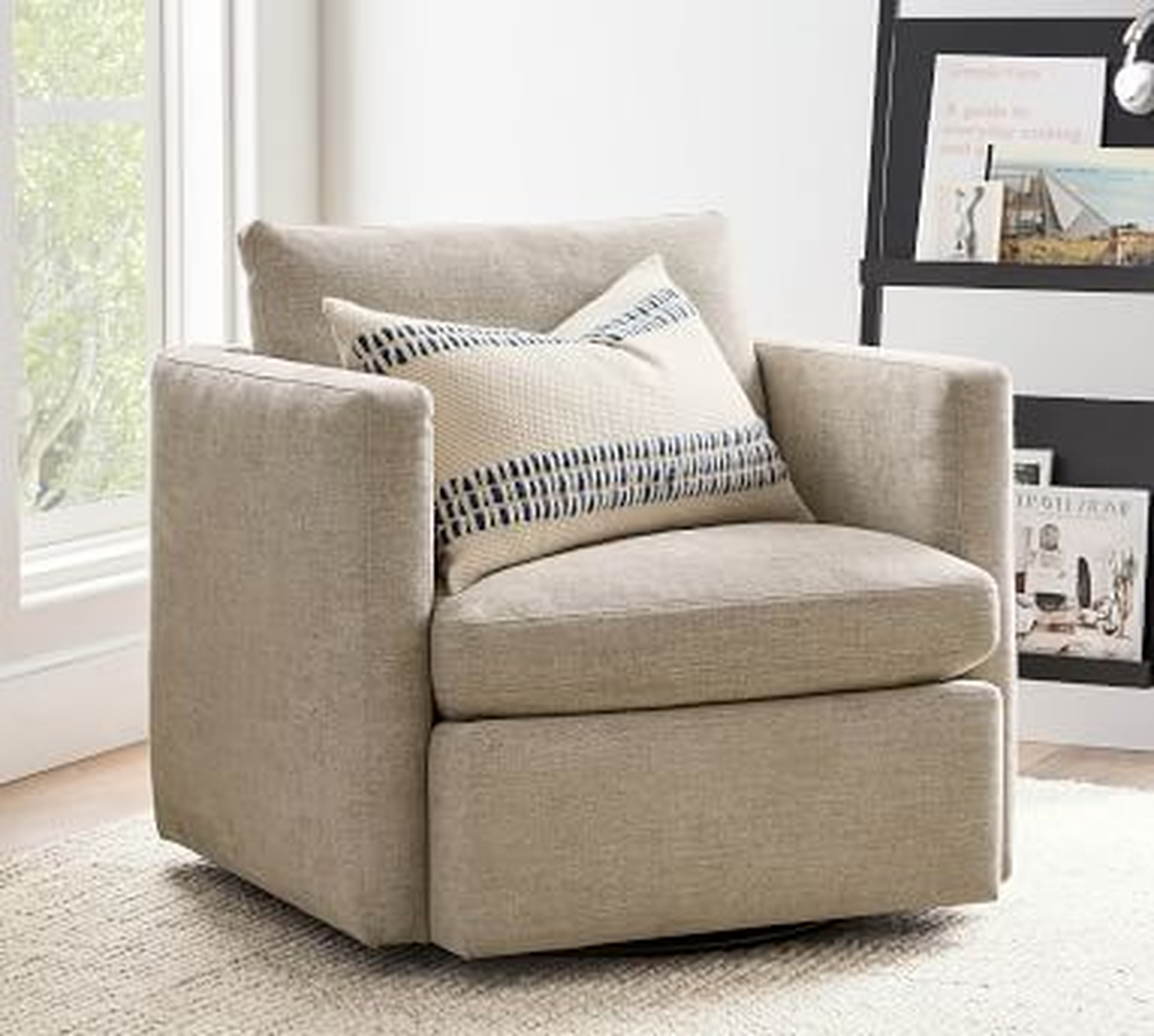 Menlo Upholstered Swivel Armchair, Polyester Wrapped Cushions - Pottery Barn