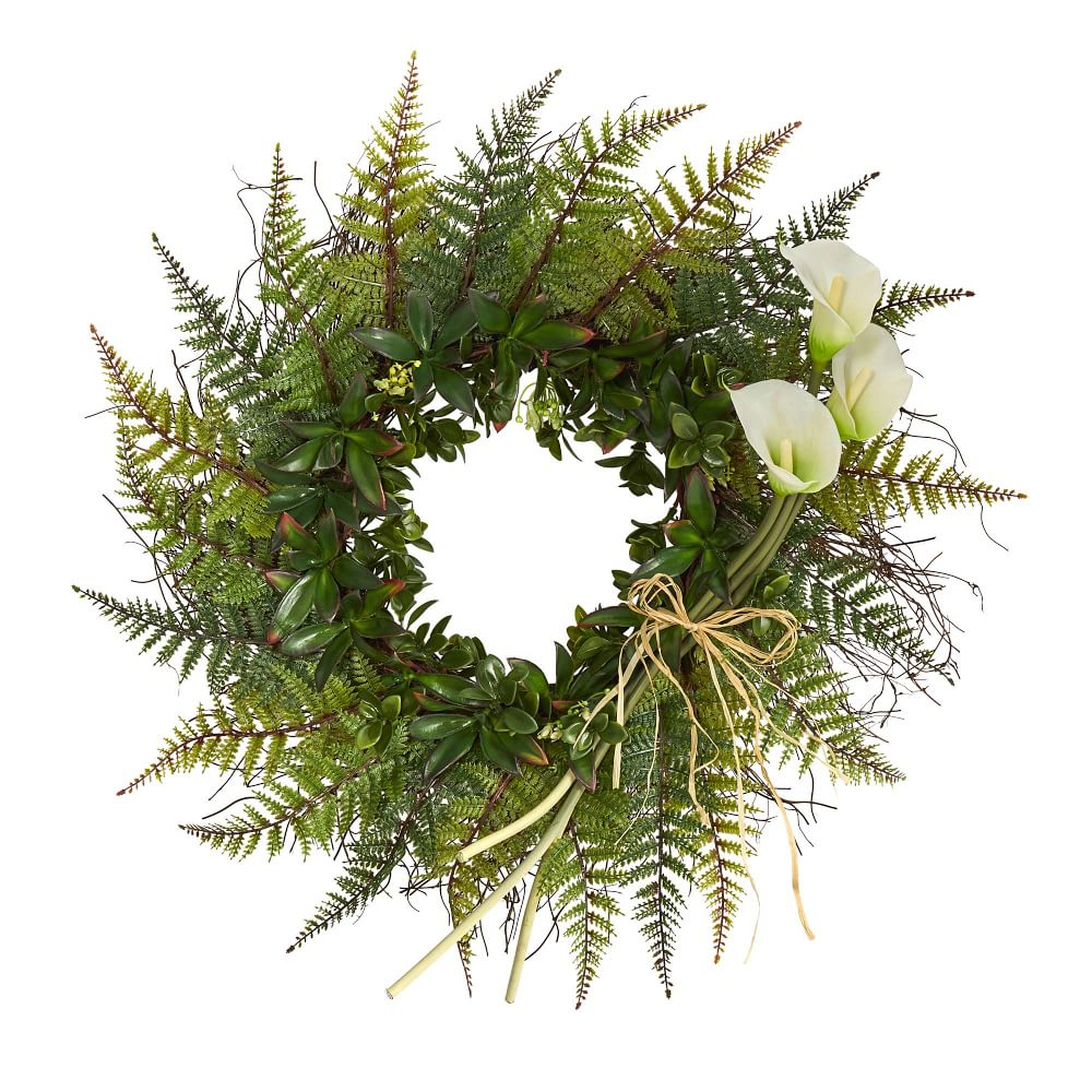 Assorted Fern & Calla Lily Artificial Wreath, Natural, 23" - West Elm