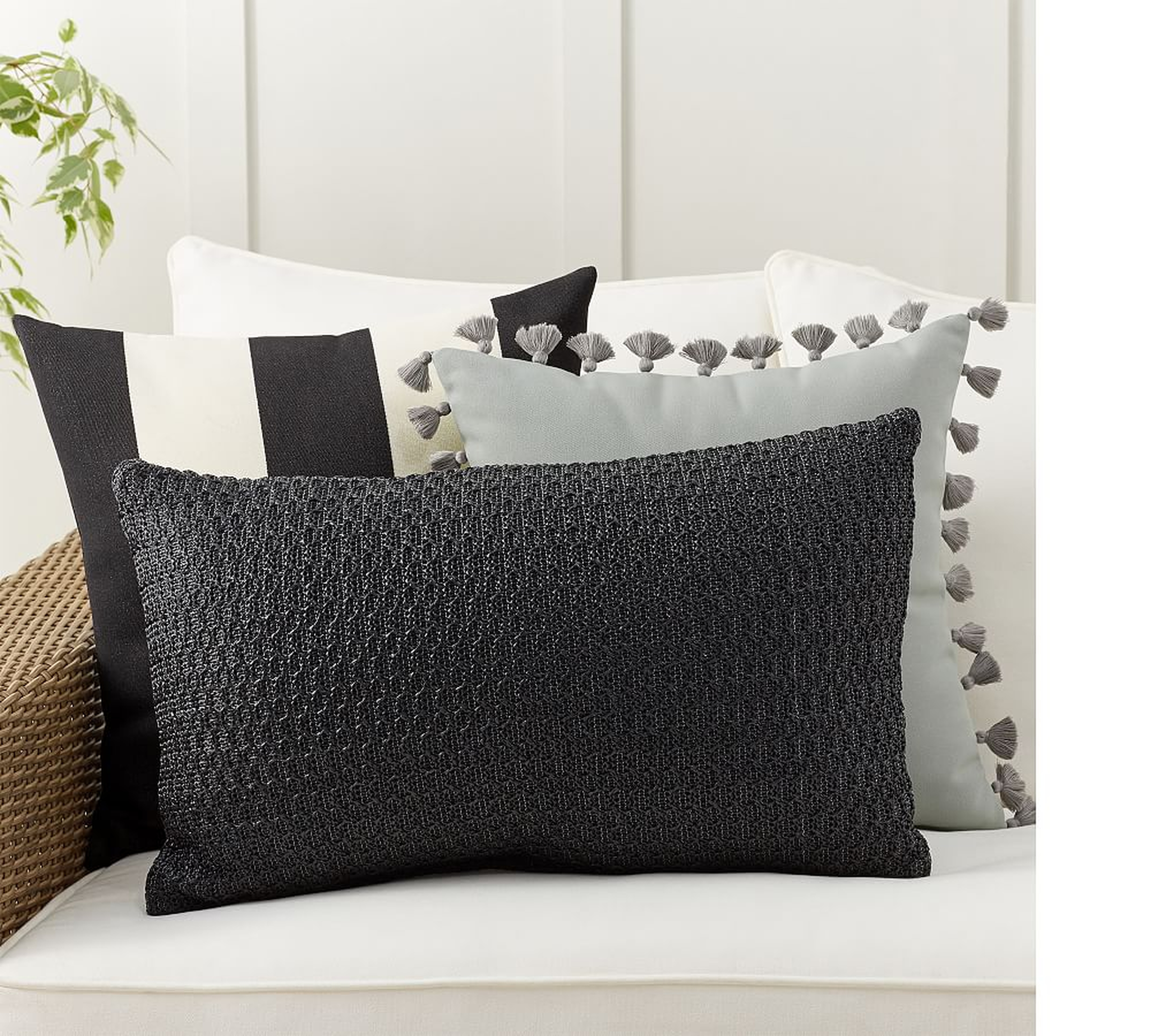 Simple Stripes Black Indoor/Outdoor Pillow Set - Pottery Barn