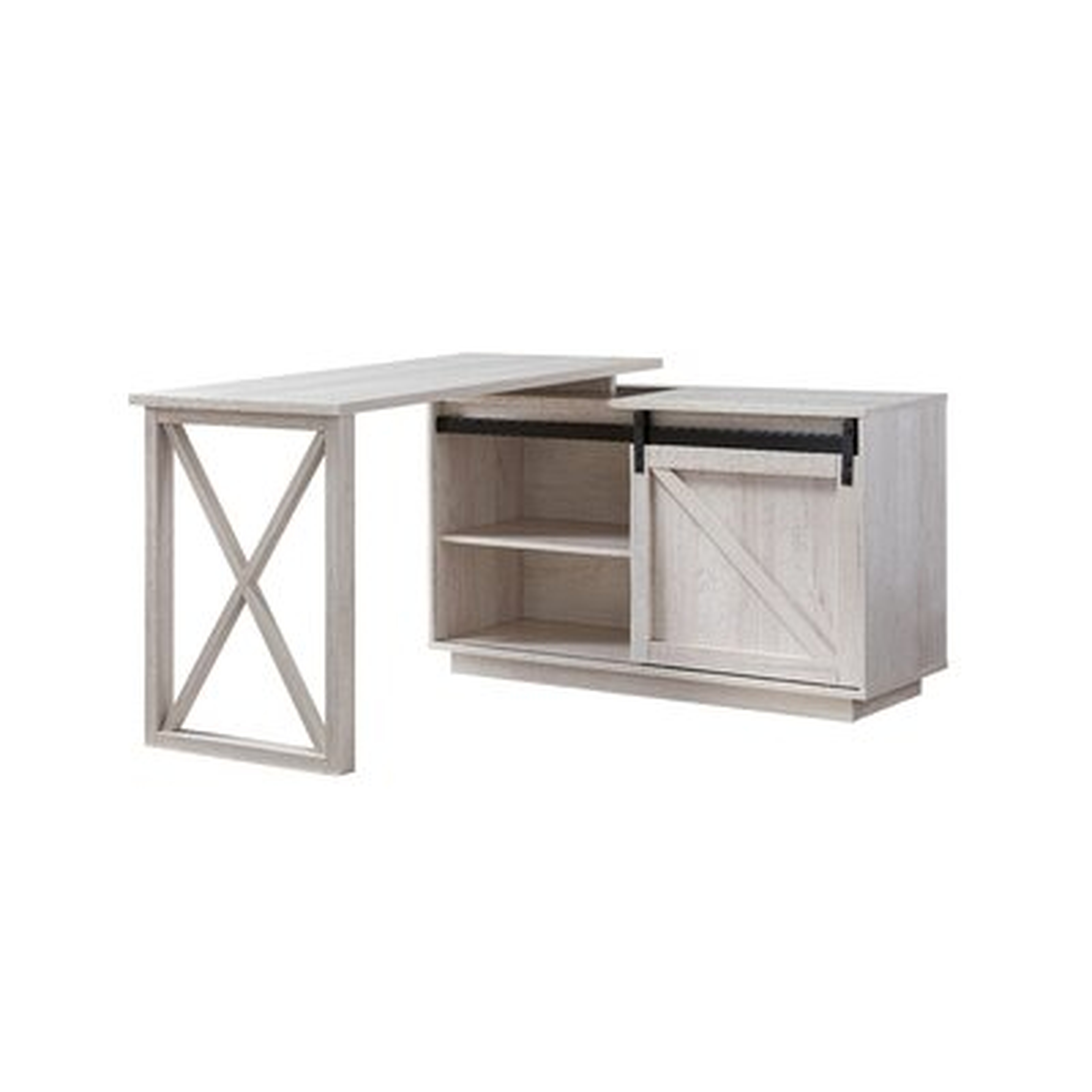 Elizaveta L-Shape Desk With Barn Door Cabinet - Wayfair