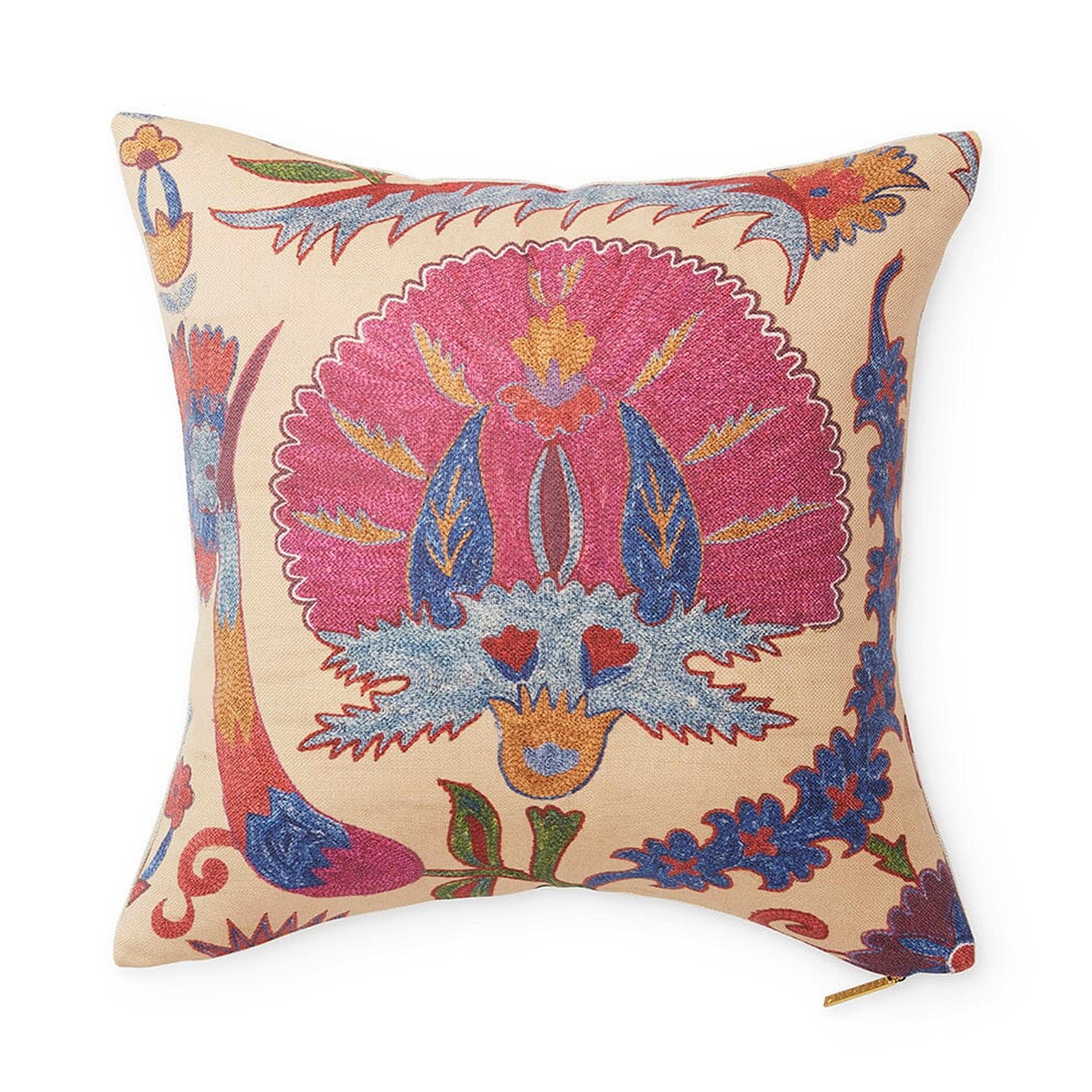 Bright Botanical Suzani Pillow by St. Frank | 22" W x 22" H | Cotton/Silk/Linen - St. Frank