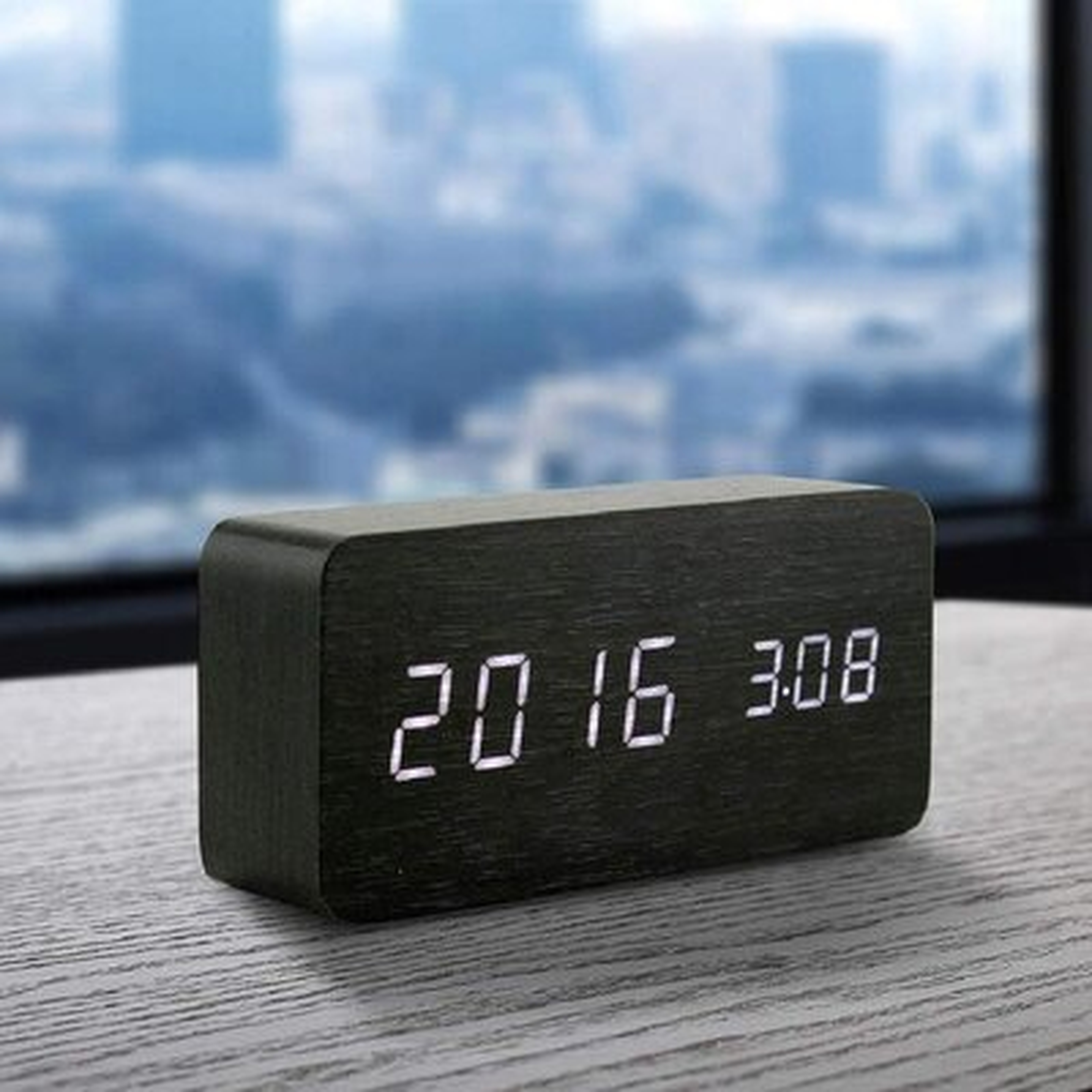 Wooden Digital Alarm Clock, Wood Fashion Multi-Function LED Alarm Clock With USB Power Supply, Voice Control, Timer, Thermometer - Wayfair