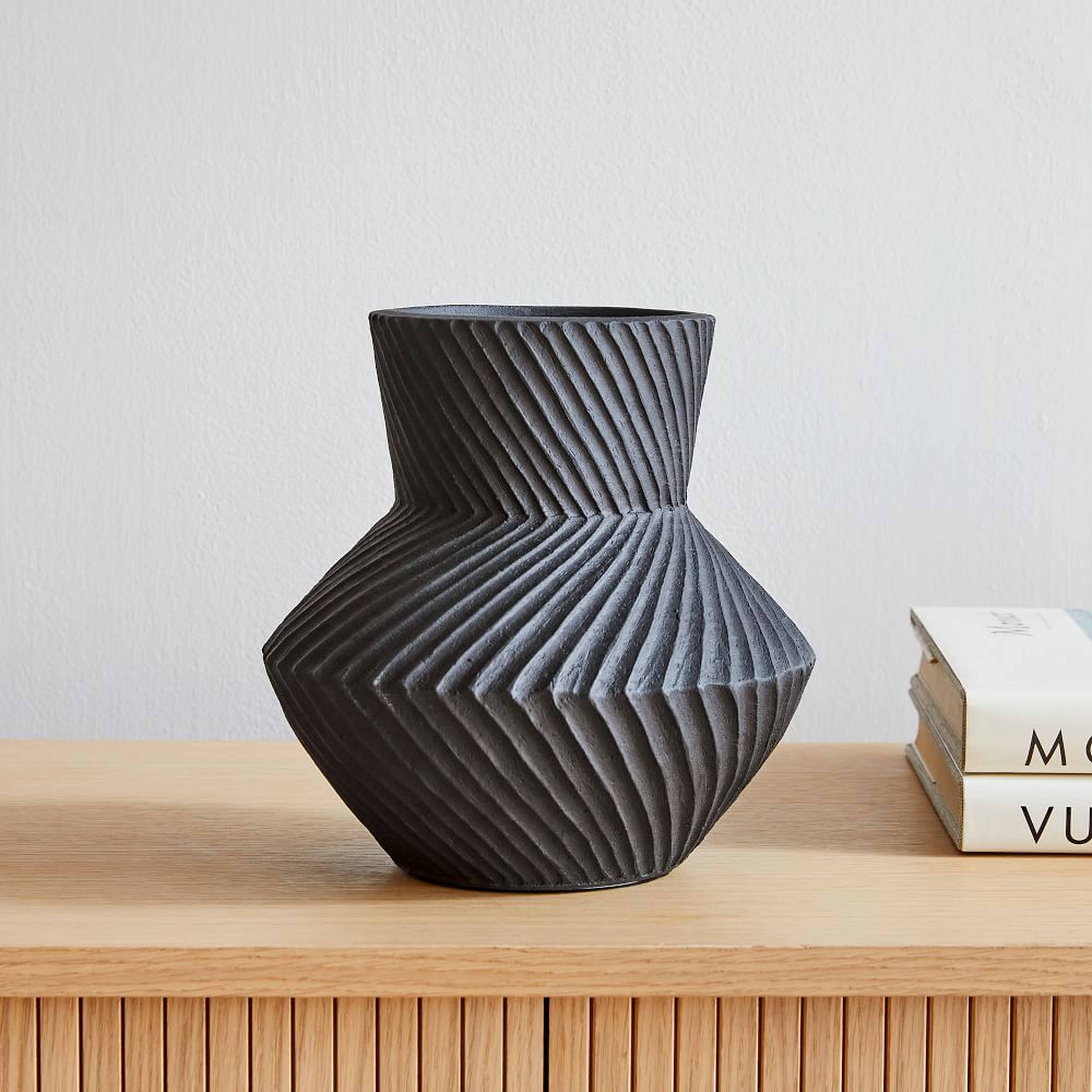 Asher Ceramic Tabletop Vases, Vase, Black, Earthenware, Medium - West Elm
