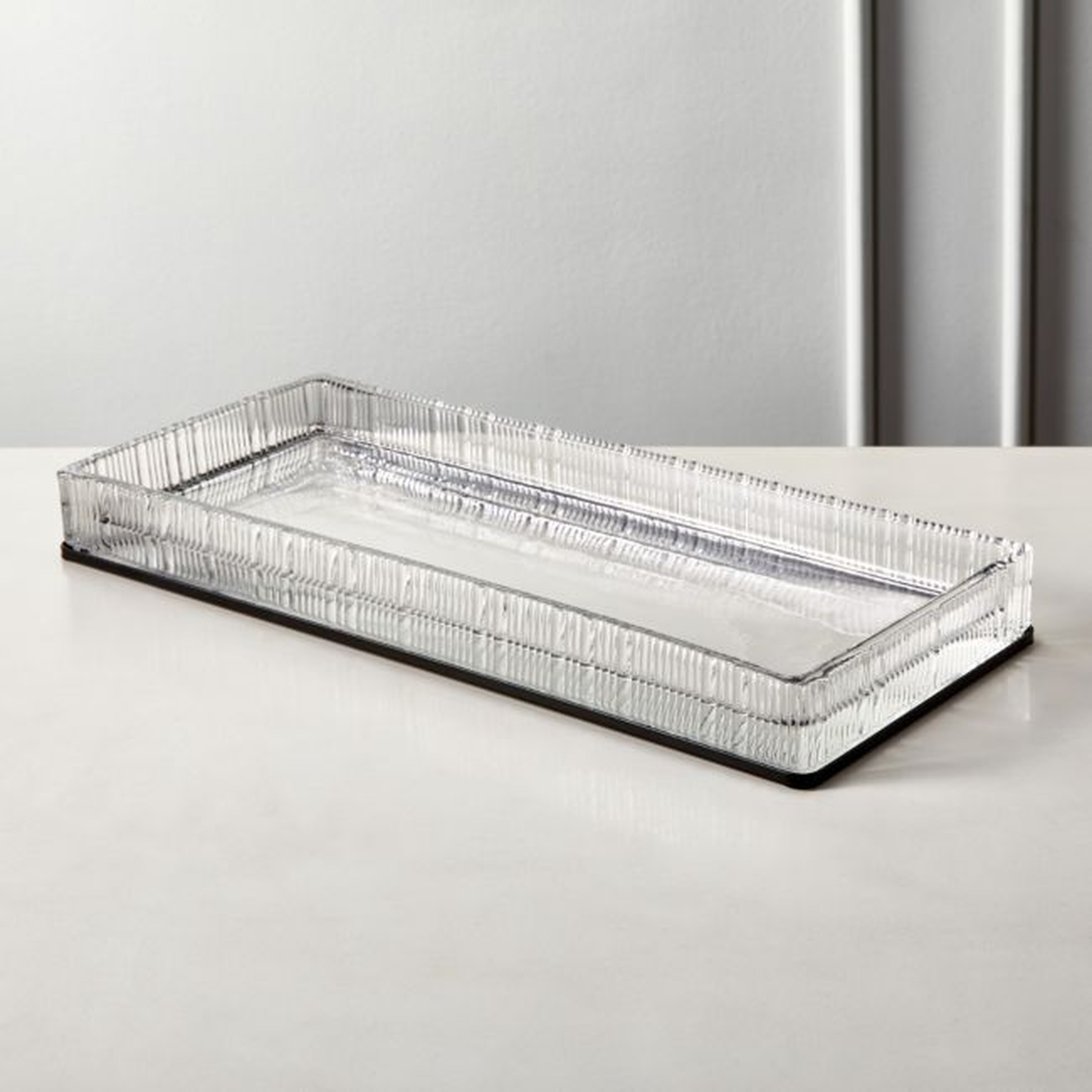 Athena Black Ribbed Glass Vanity Tray - CB2