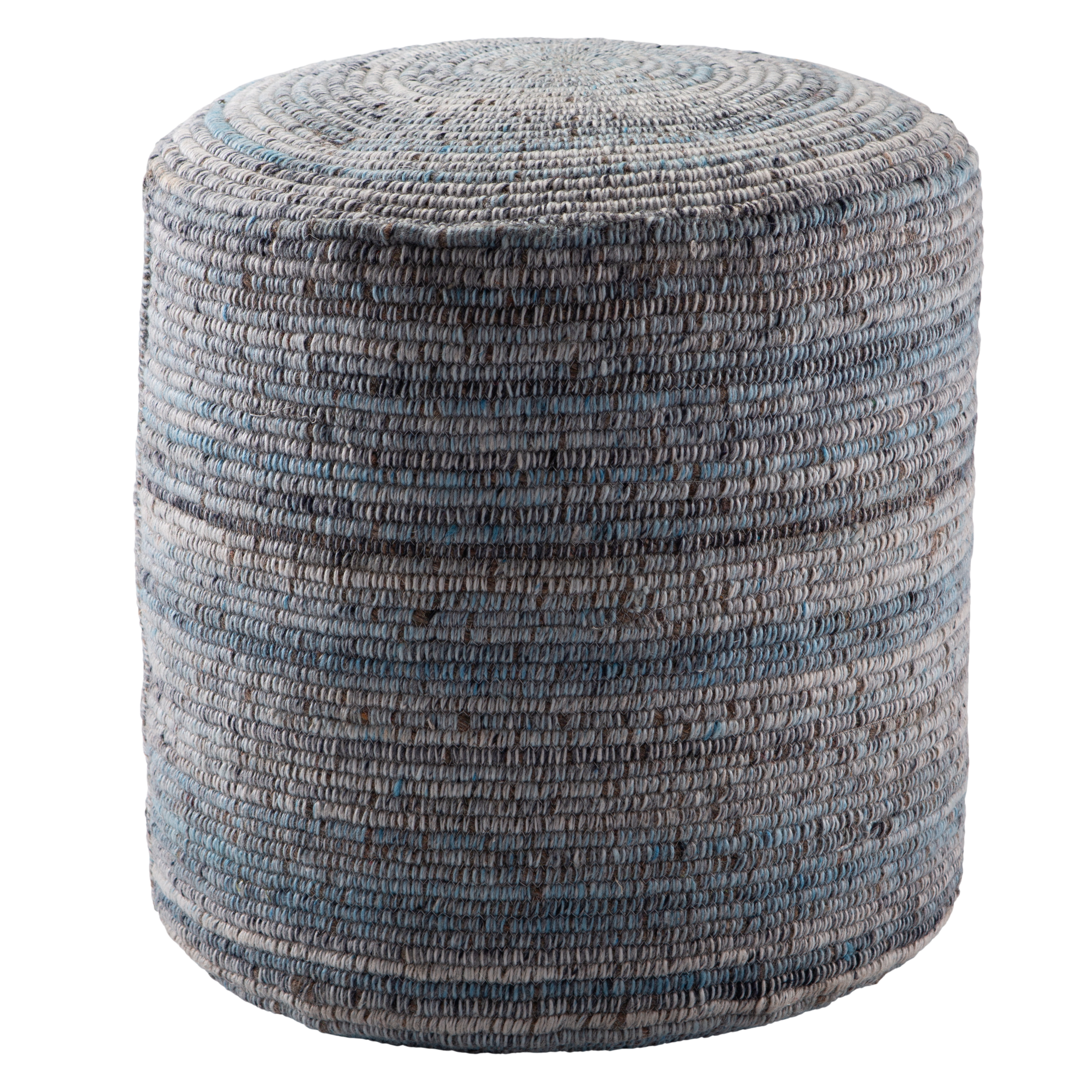Duro Stripes Light Blue/ Gray Cylinder Pouf - Collective Weavers