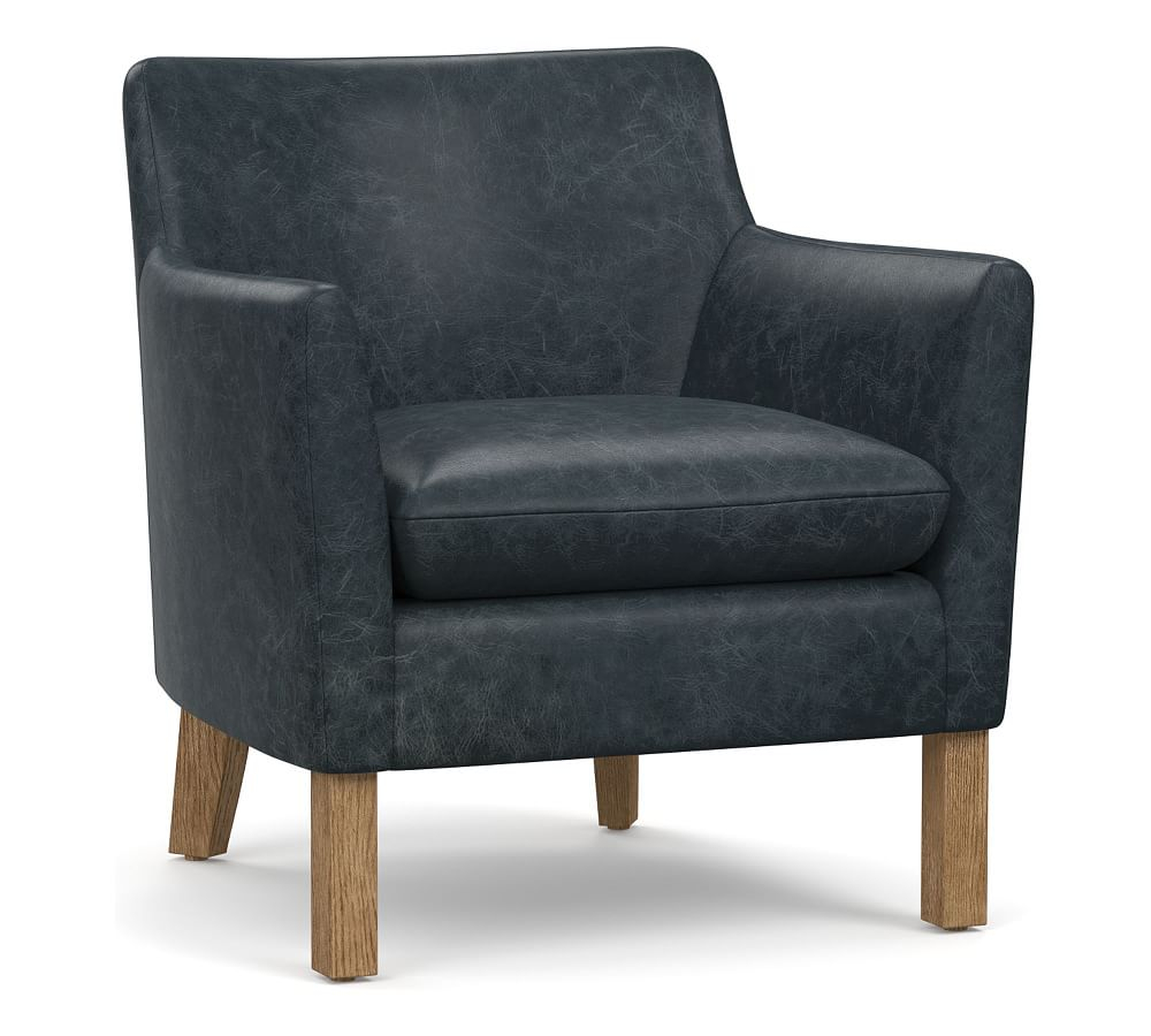 Spear Leather Armchair, Polyester Wrapped Cushions, Statesville Indigo - Pottery Barn