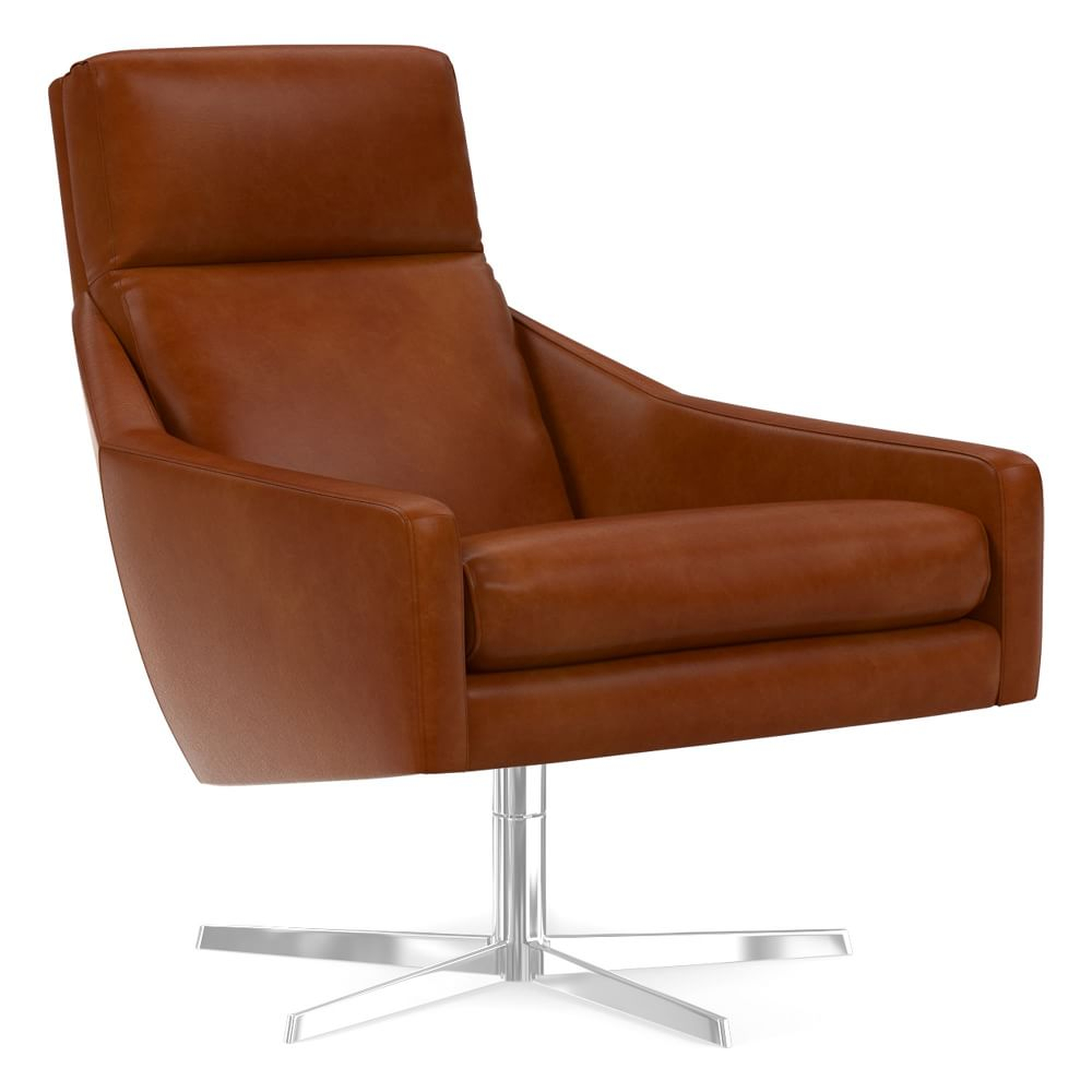 Austin Swivel Base Chair, Poly, Saddle Leather, Nut, Polished Nickel - West Elm