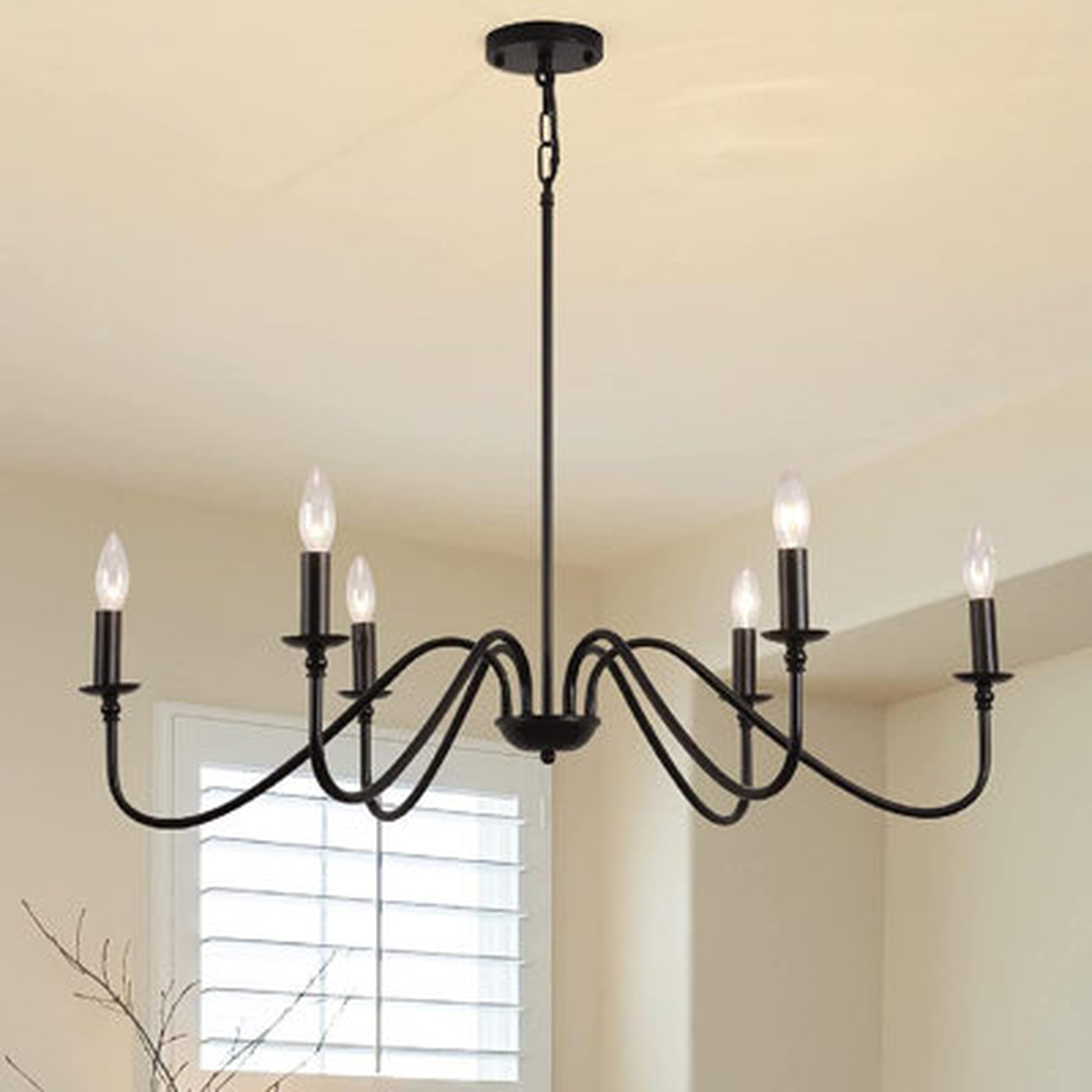 6 Light Farmhouse Candle Chandelier 28" Ceiling Light Fixture, E12 Base Black Rustic Industrial Pendant Lighting Classic Iron Hanging Island Light For Foyer Living Room Kitchen Dining Bedroom_4 - Wayfair