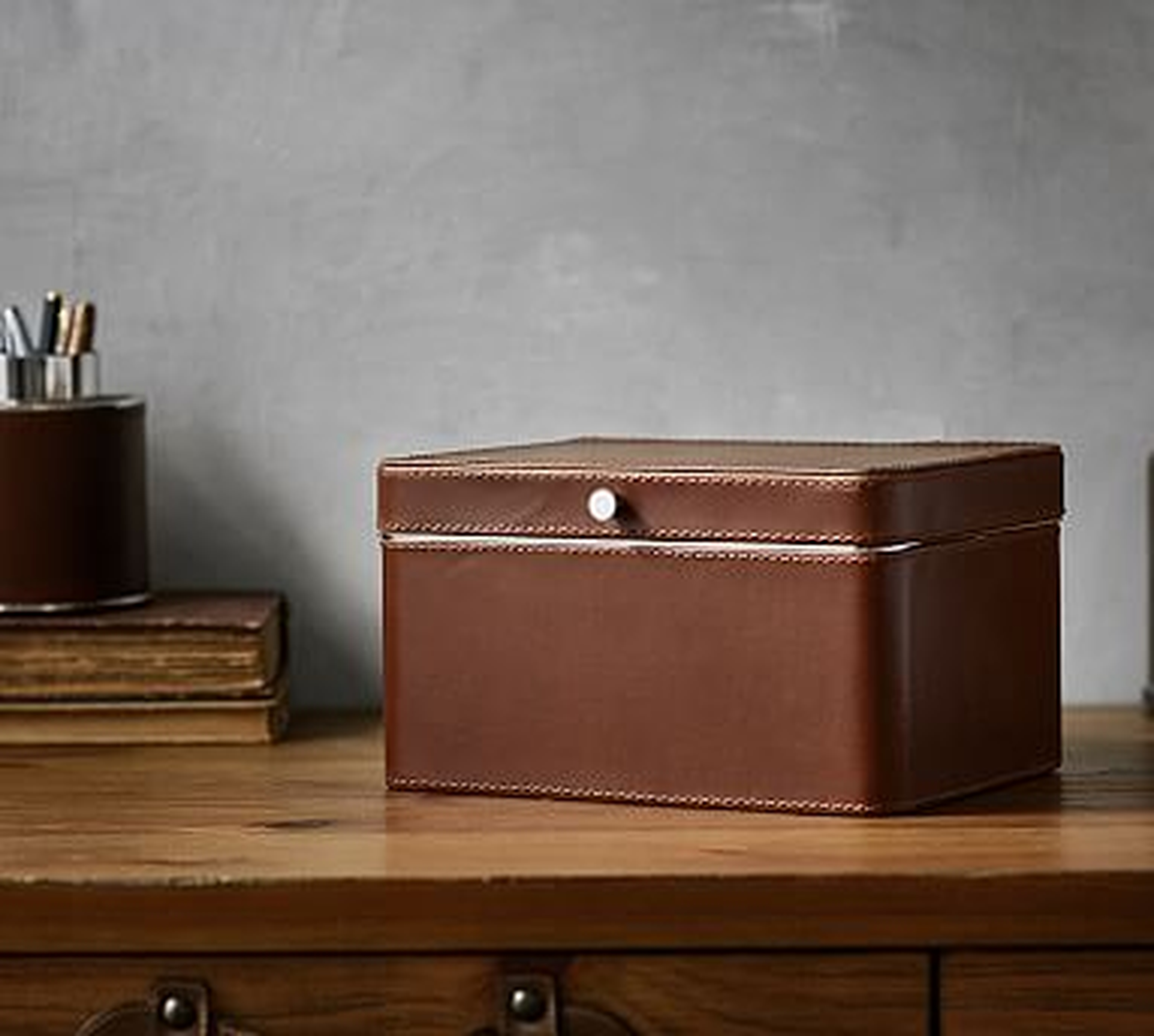 Drake Leather Storage Box, Cognac - Pottery Barn