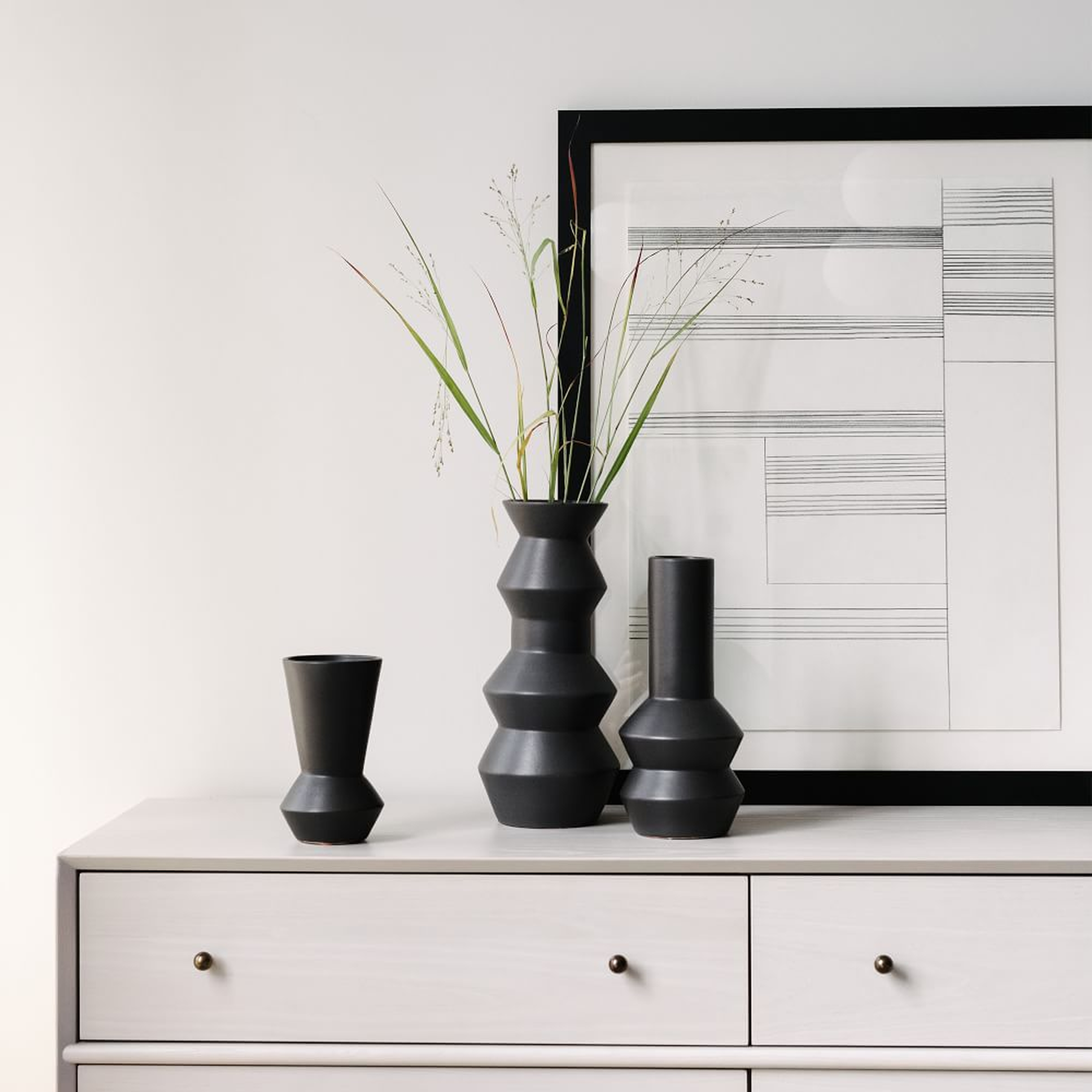 Totem Vase, Black, 1 X Vase 8", 1 X Vase 10.5", 1 X Vase 15" - West Elm