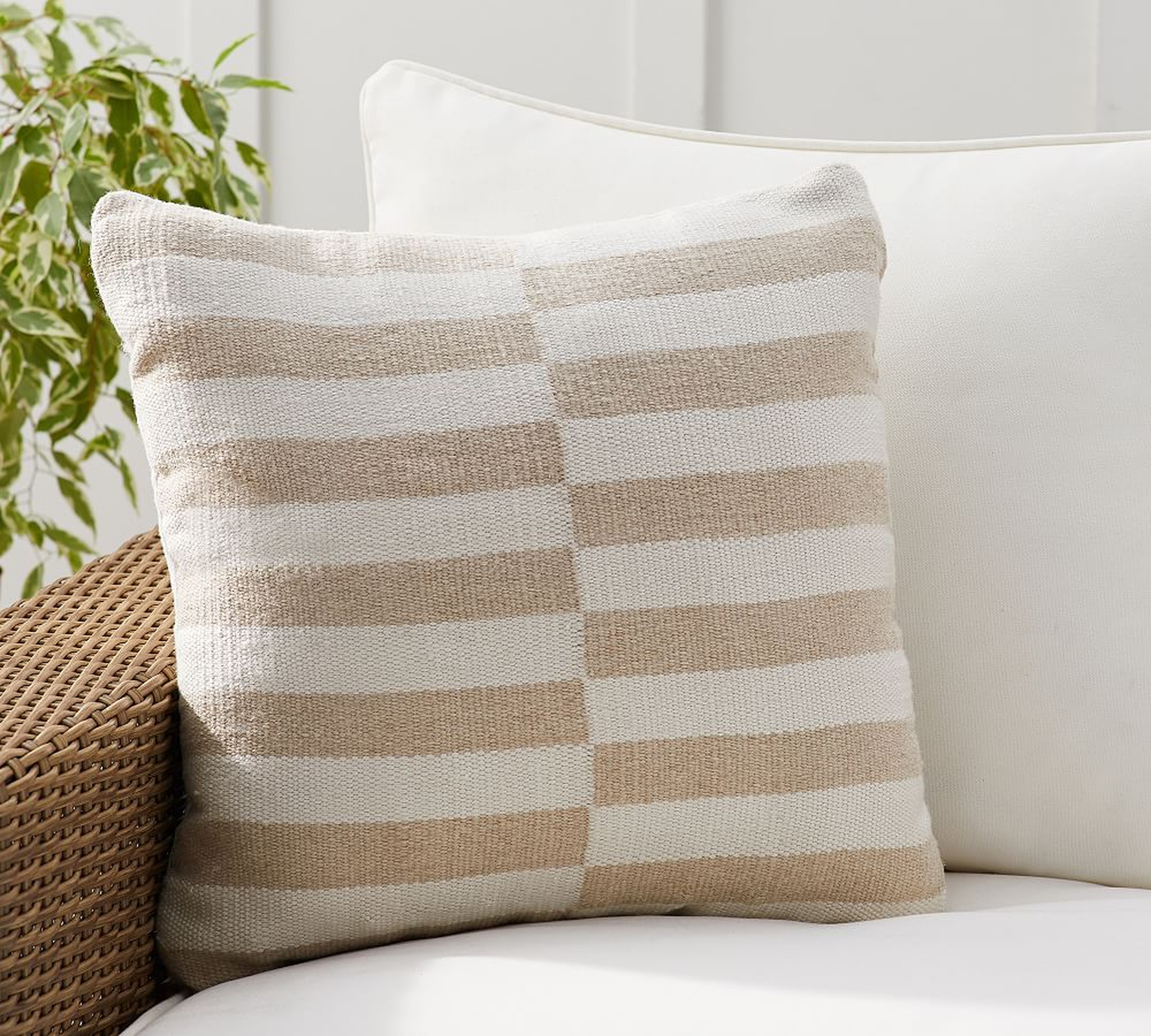 Skye Eco-Friendly Textured Indoor/Outdoor Pillow, 20 x 20", Neutral/Ivory - Pottery Barn