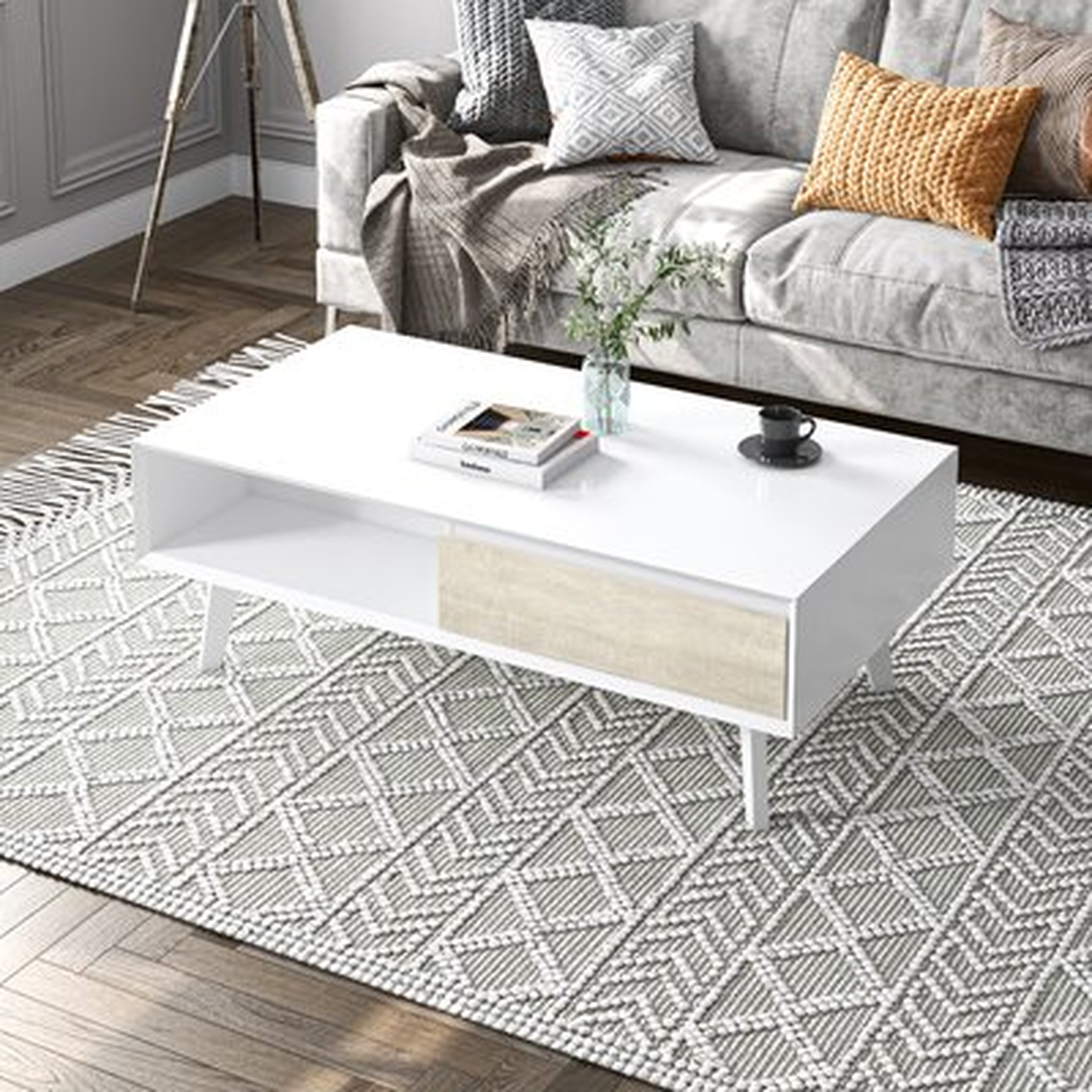 Corrigan Studio® Aliyya 48W Coffee Table In White Uv & Mountain Ash Gray - Wayfair