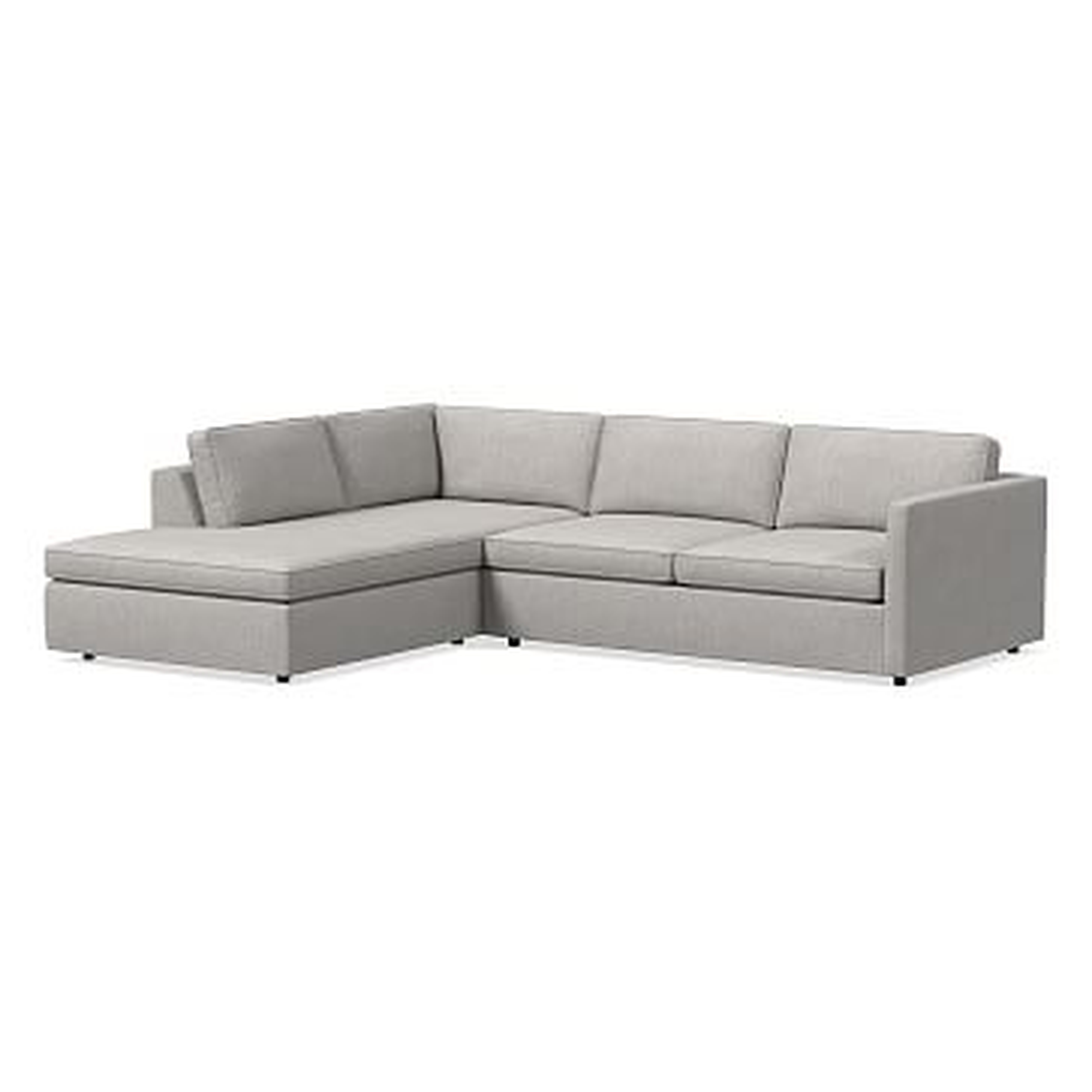 Harris Sectional Set 27: XL RA 75" Sofa, XL LA Terminal Chaise, Poly, Performance Coastal Linen, Storm Gray, Concealed Supports - West Elm