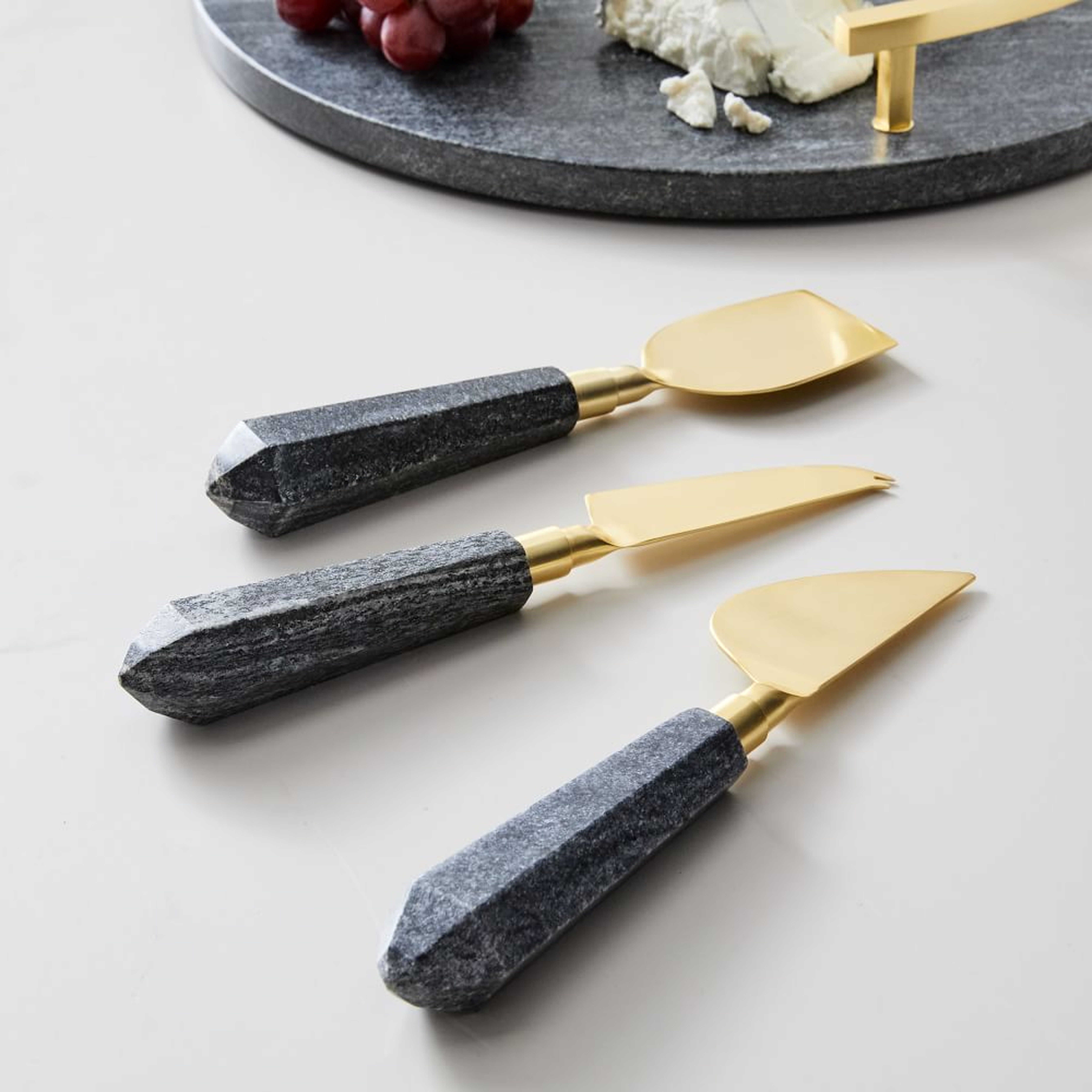Metal & Marble Cheese Knives, Polished Brass, Set of 3 - West Elm