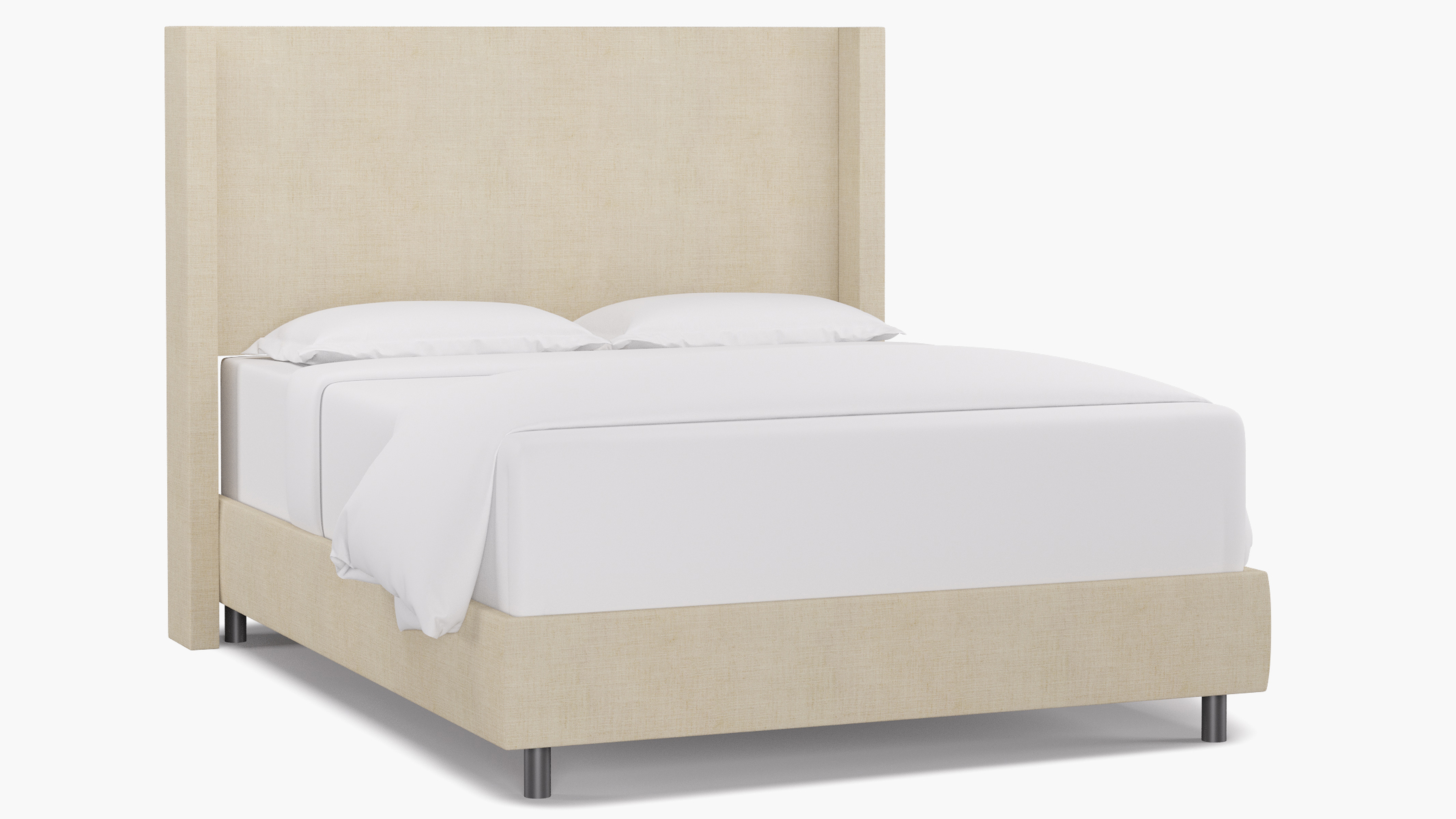 Modern Wingback Bed, Talc Everyday Linen, Queen - The Inside