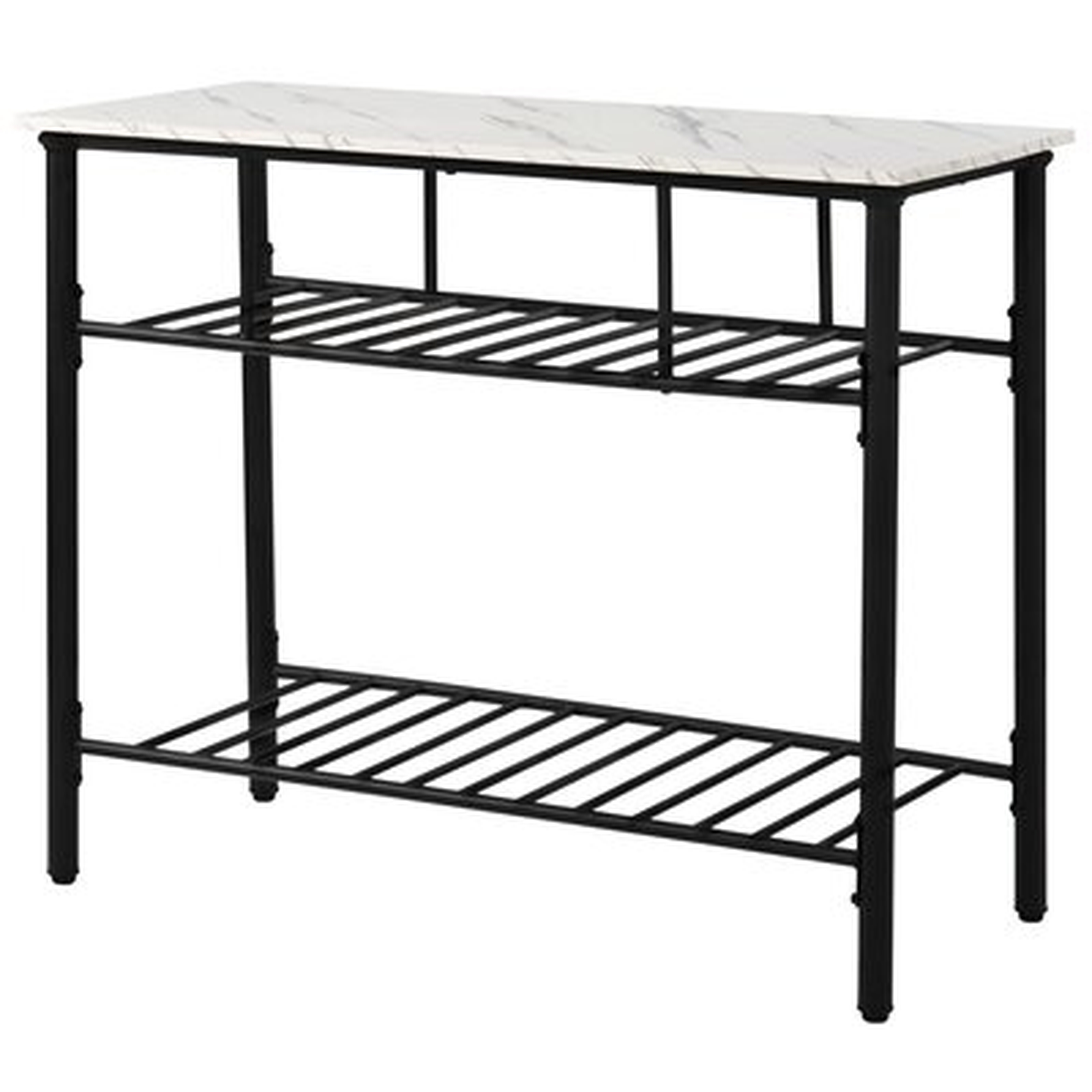 Rustic Farmhouse Counter Height Dining Kitchen Kitchen Island Prep Table, Kitchen Storage Rack With Worktop And 2 Shelves,Faux-Marble, White - Wayfair