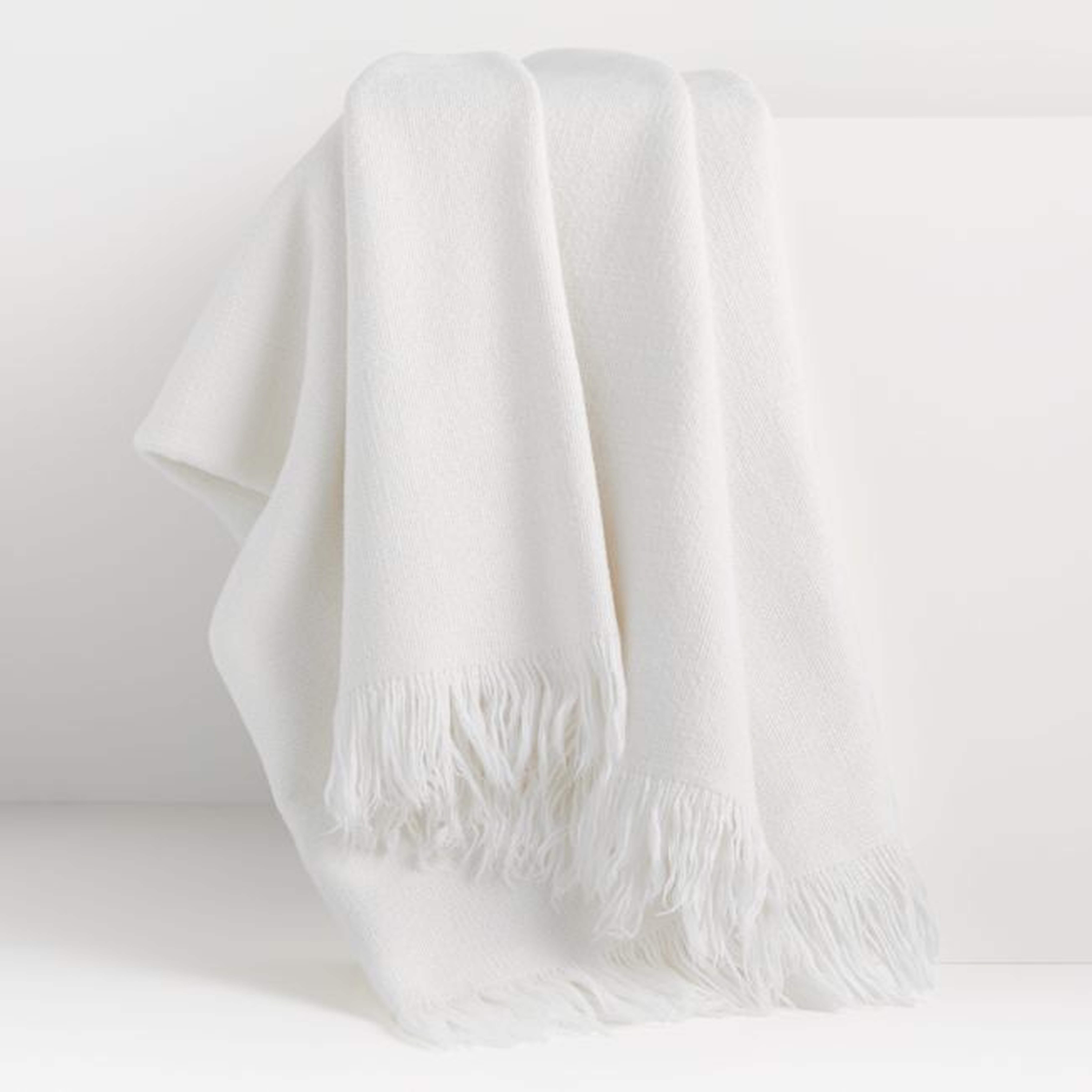 Plain Weave White Fringe 55x70 Throw - Crate and Barrel