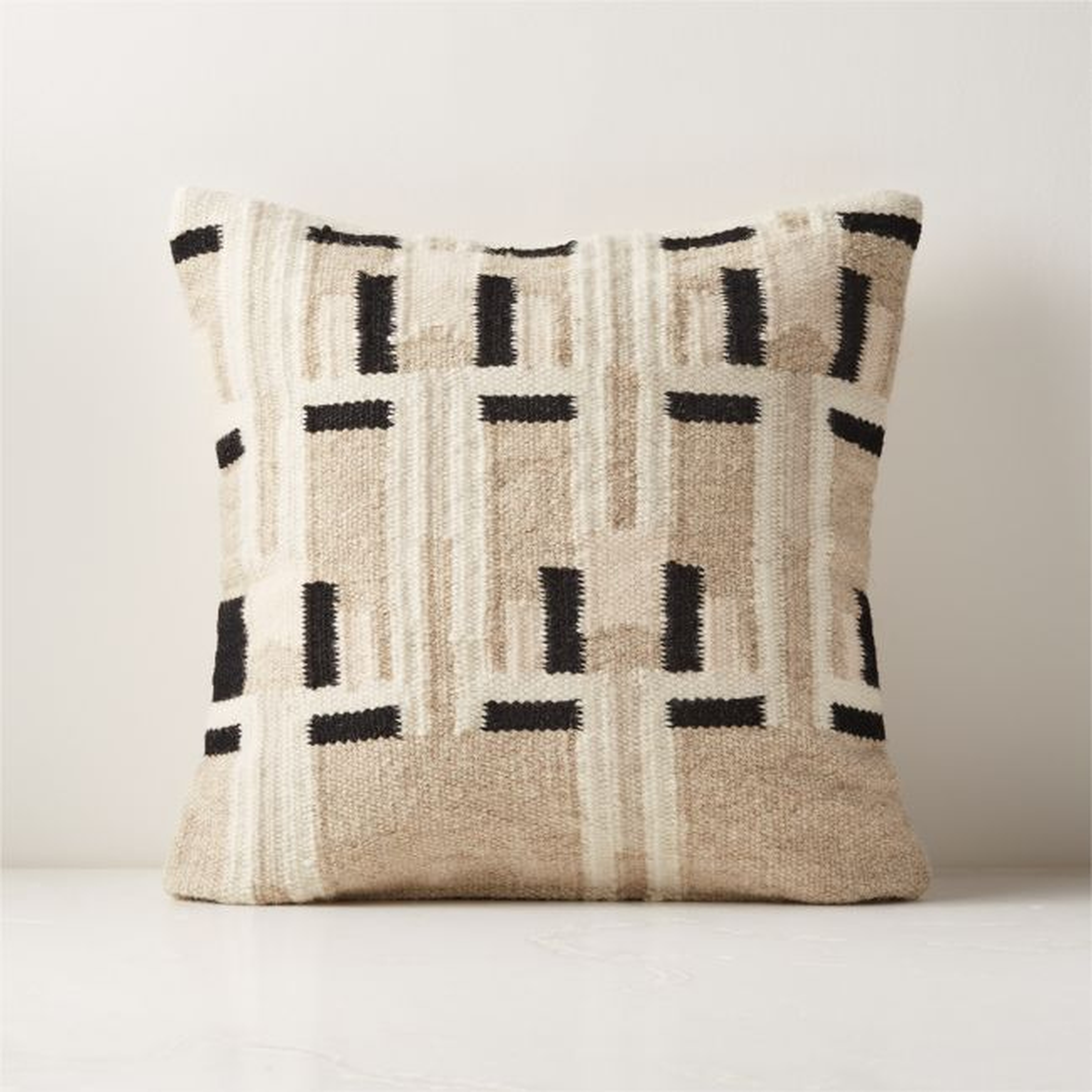 Diya Woven Natural and Black Throw Pillow with Feather-Down Insert 18" - CB2