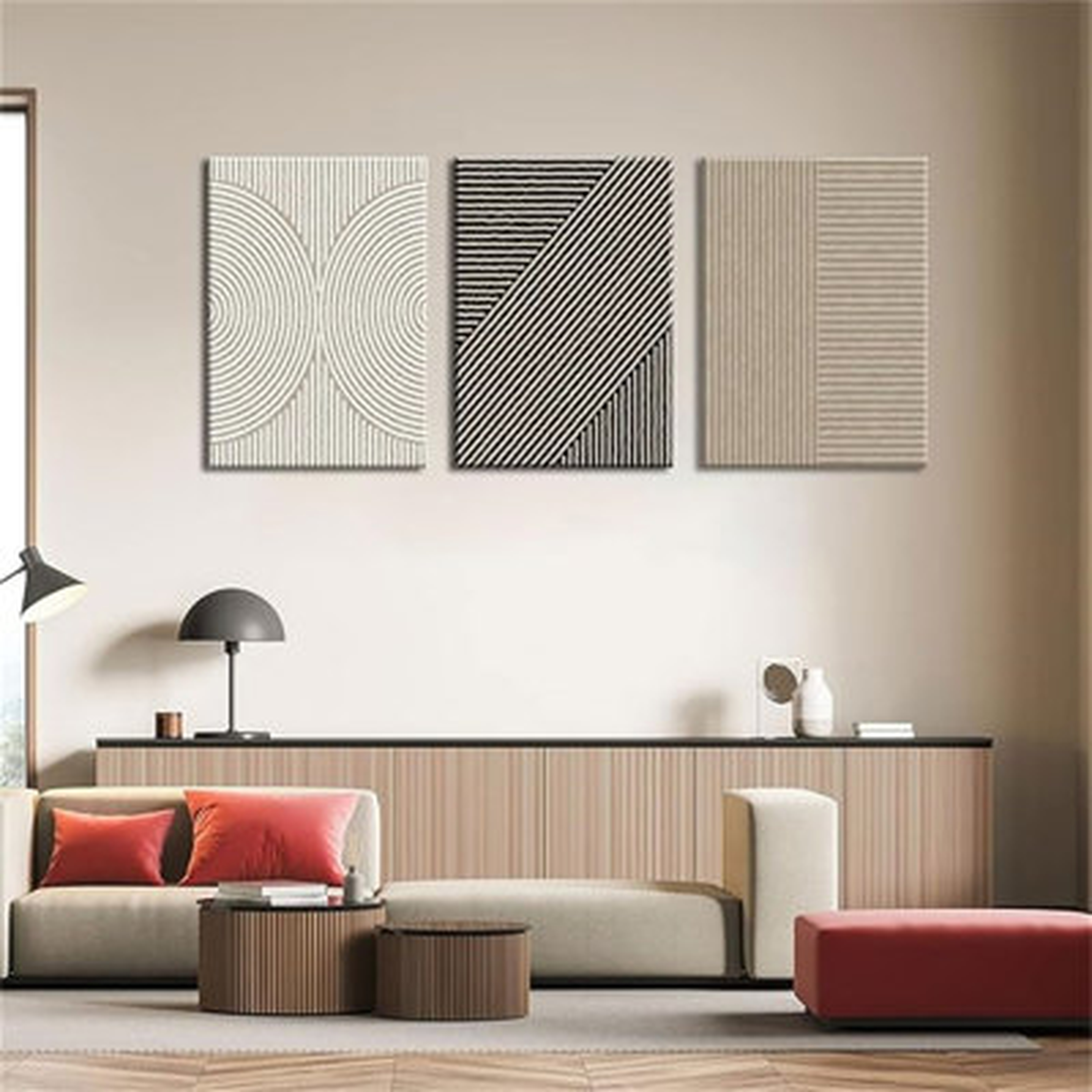 3Pcs Framed Modern Neutral Abstract Wall Art Boho Minimalist Line Canvas Posters Prints Mid Century Beige Black Brown Wall Decor Pictures For Living Room Bedroom Home Decoration - Wayfair