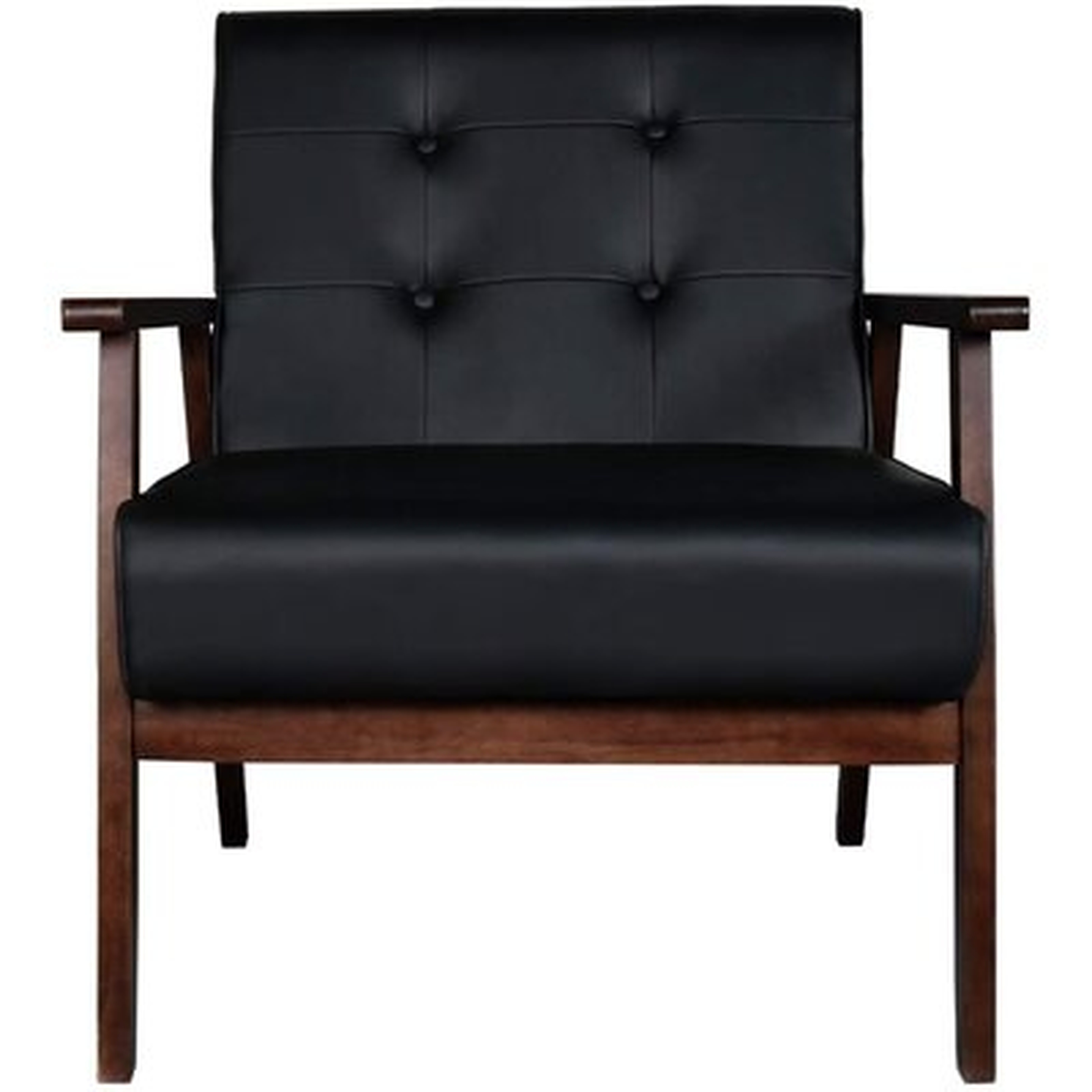 Mid-Century Retro Modern Accent Chair Wooden Arm Upholstered Tufted Back Lounge Chairs Seat Size 24.4" 18.3" (Deep) (Square Leg Black) - Wayfair