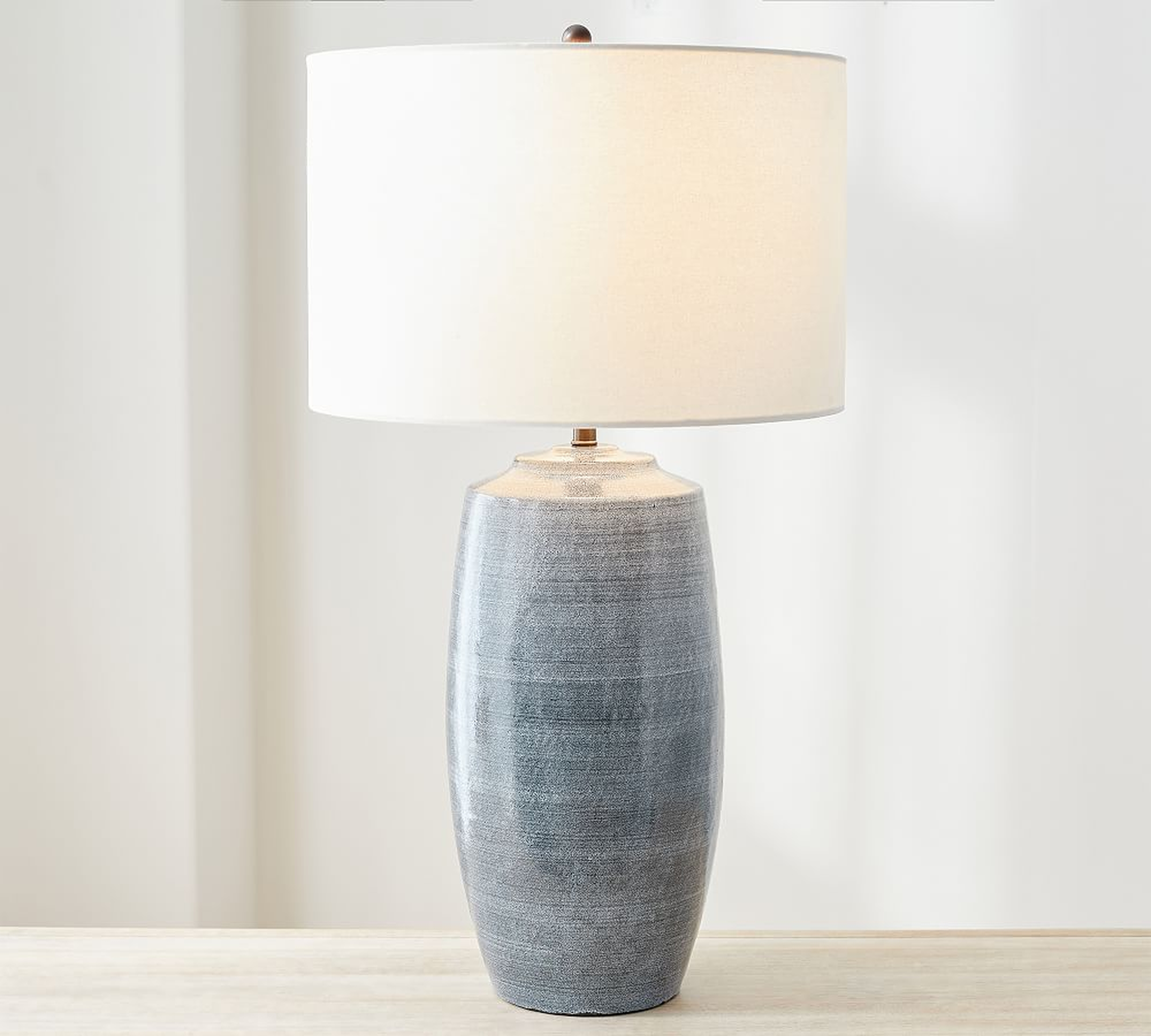 Marin Ceramic Table Lamp, Blue with White Large SS Gallery Shade, Medium - Pottery Barn