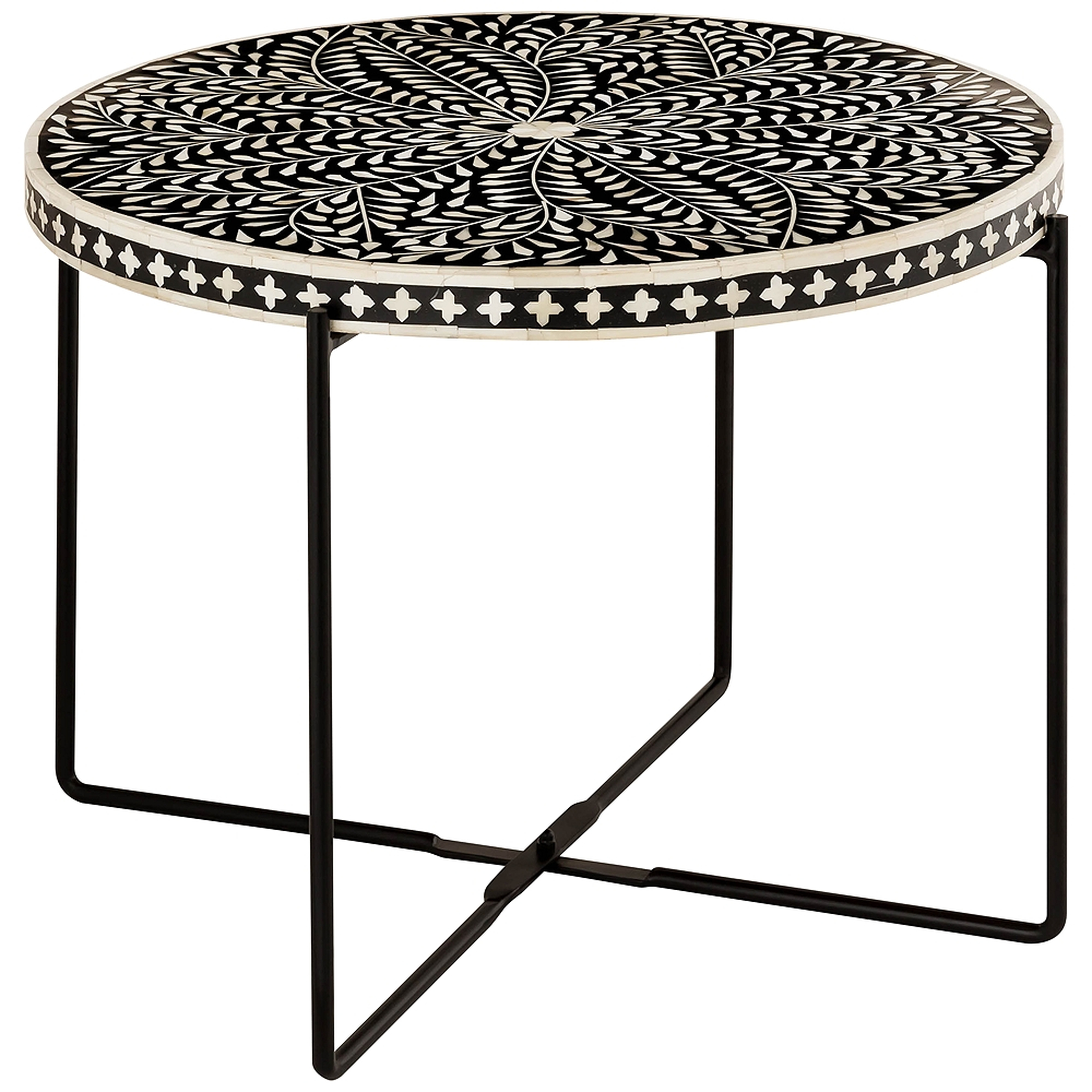 Regina 24"W Black and White Bone-Inlay Round Cocktail Table - Style # 80P49 - Lamps Plus