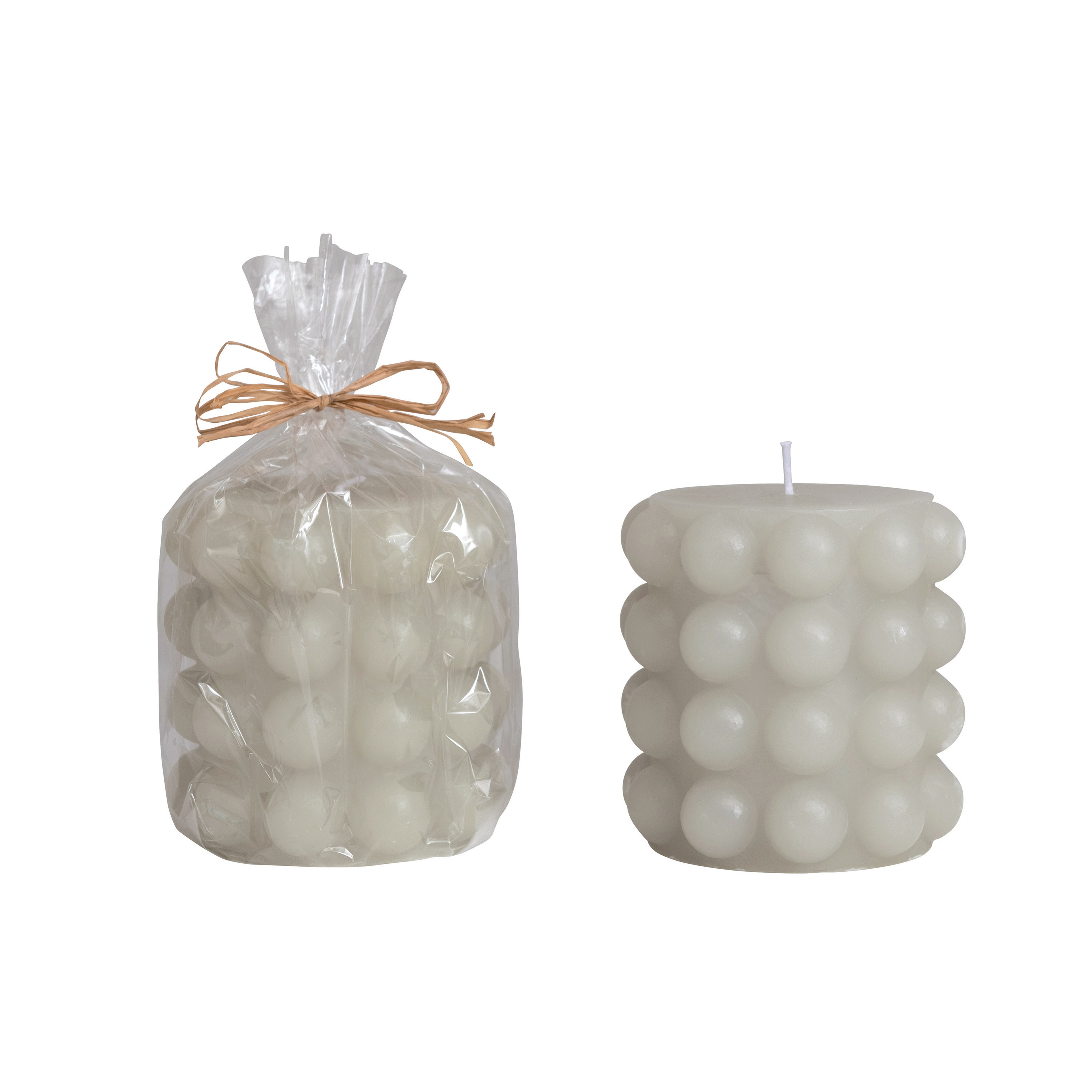 Unscented Hobnail Pillar Candle, Dove Grey - Creative Co-Op